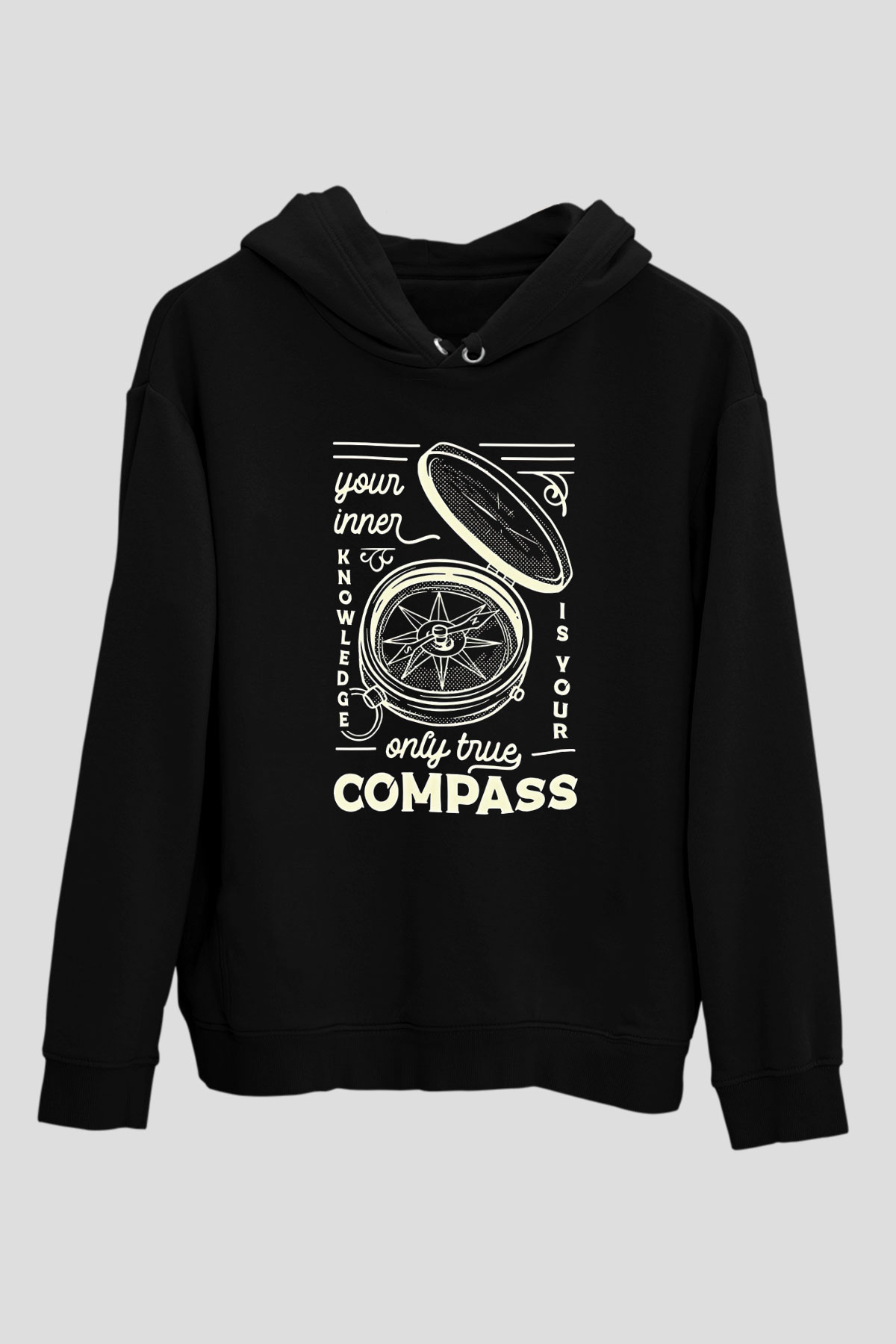 Orienteering Baskılı Unisex Siyah Kapüşonlu Sweatshirt