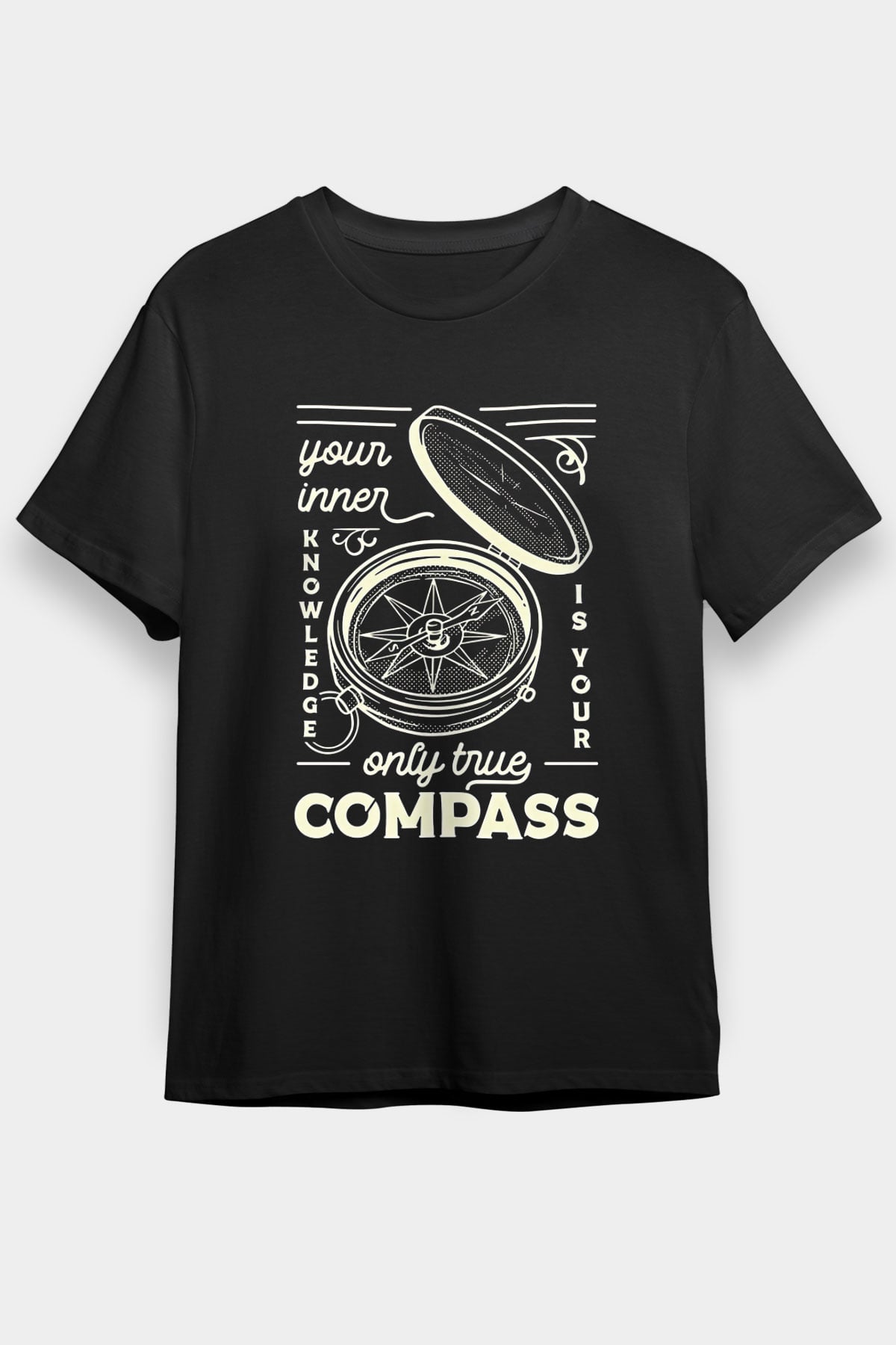 Orienteering Baskılı Unisex Siyah Tişört - Tshirt