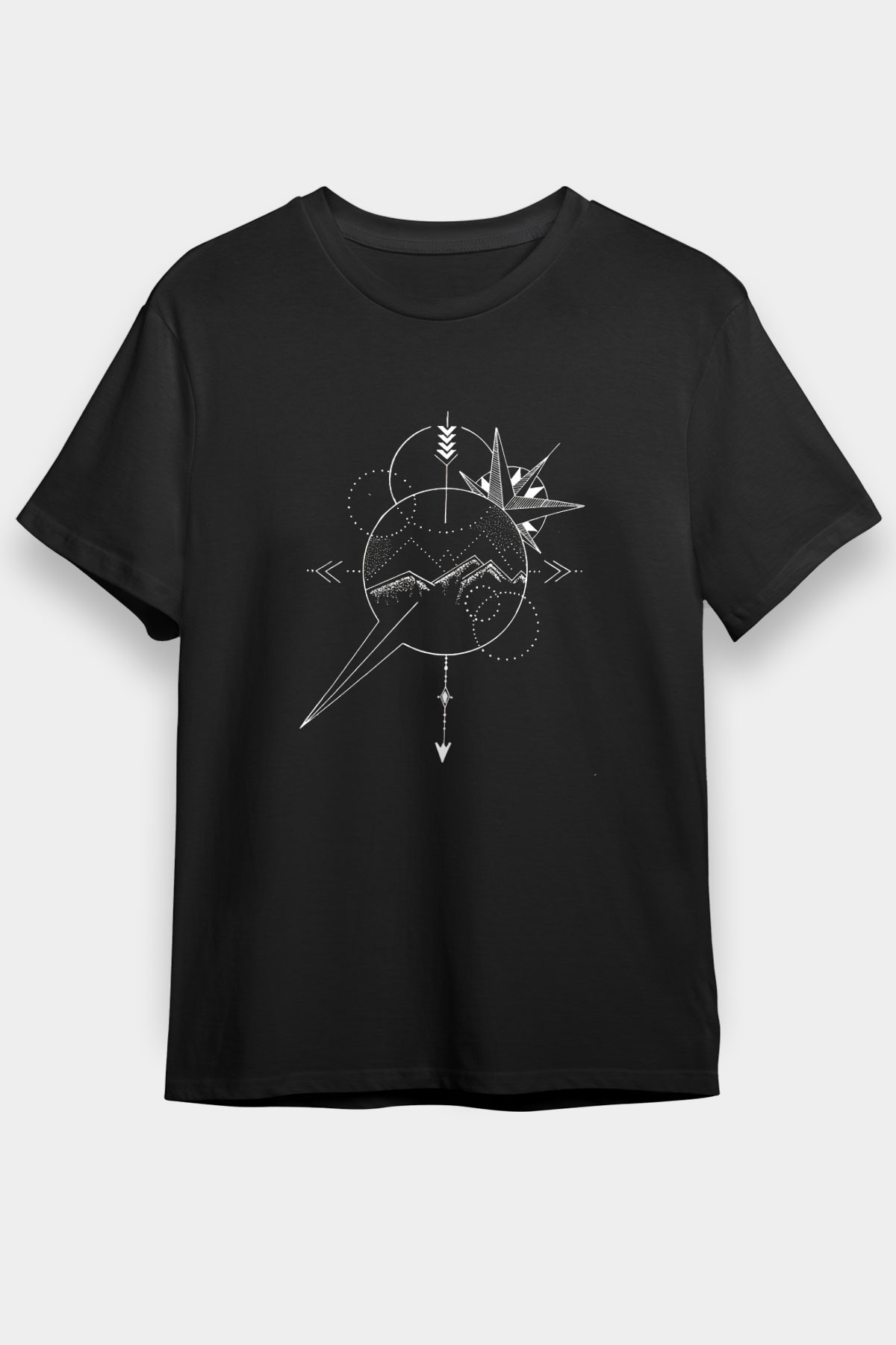Orienteering Baskılı Unisex Siyah Tişört - Tshirt