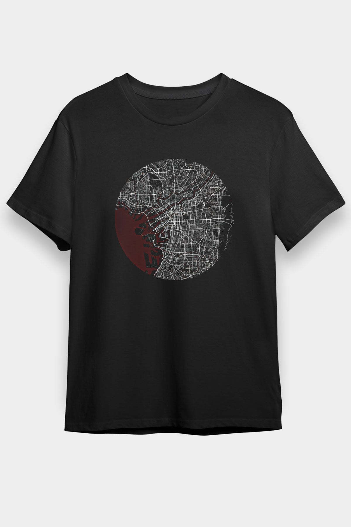 Orienteering Baskılı Unisex Siyah Tişört - Tshirt