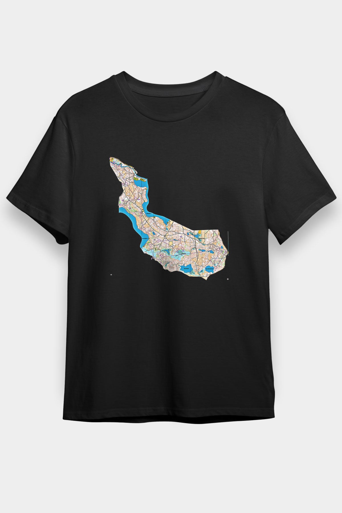Orienteering Baskılı Unisex Siyah Tişört - Tshirt