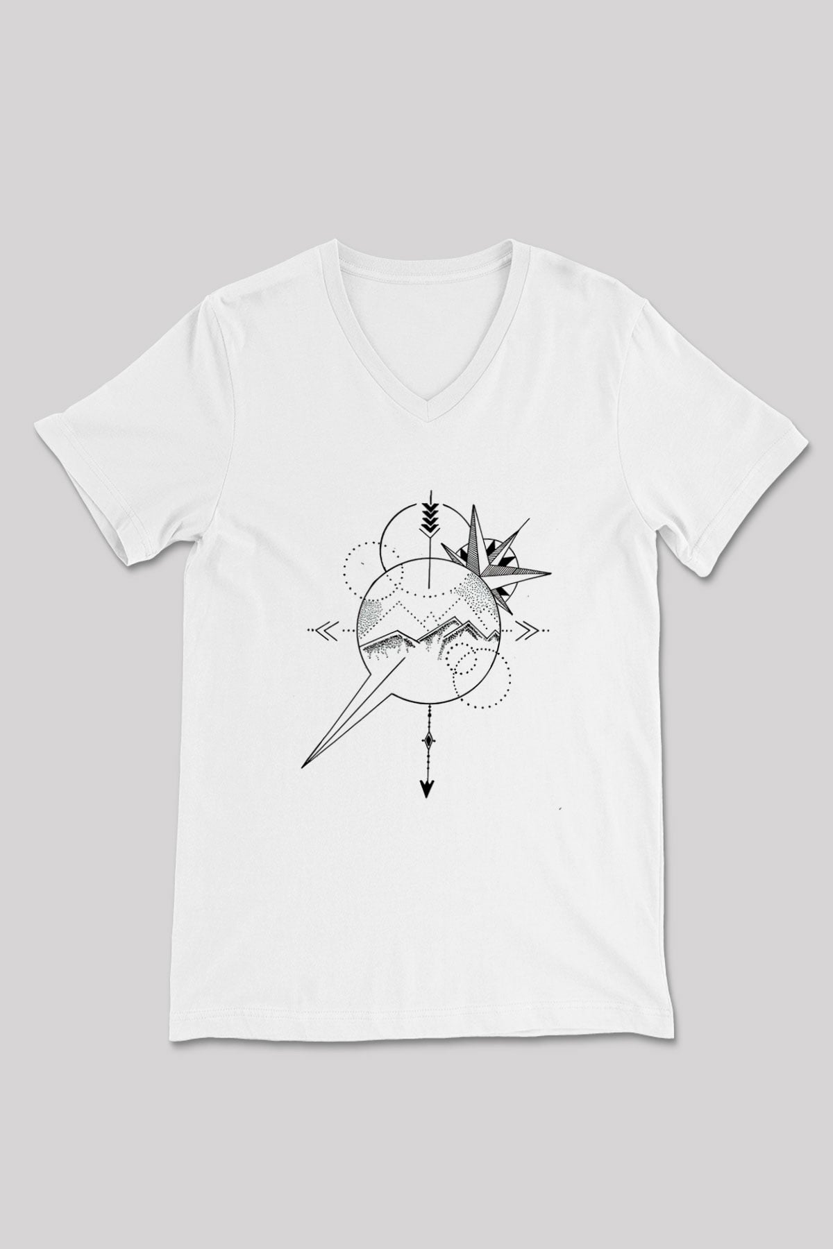 Orienteering Baskılı Unisex V Yaka Tişört - Tshirt