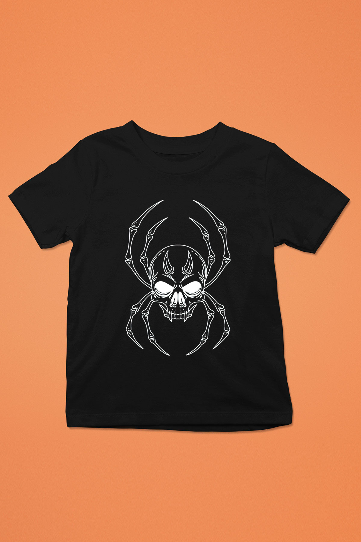 Örümcek Kuru Kafa Baskılı Unisex Siyah  Çocuk Tişört