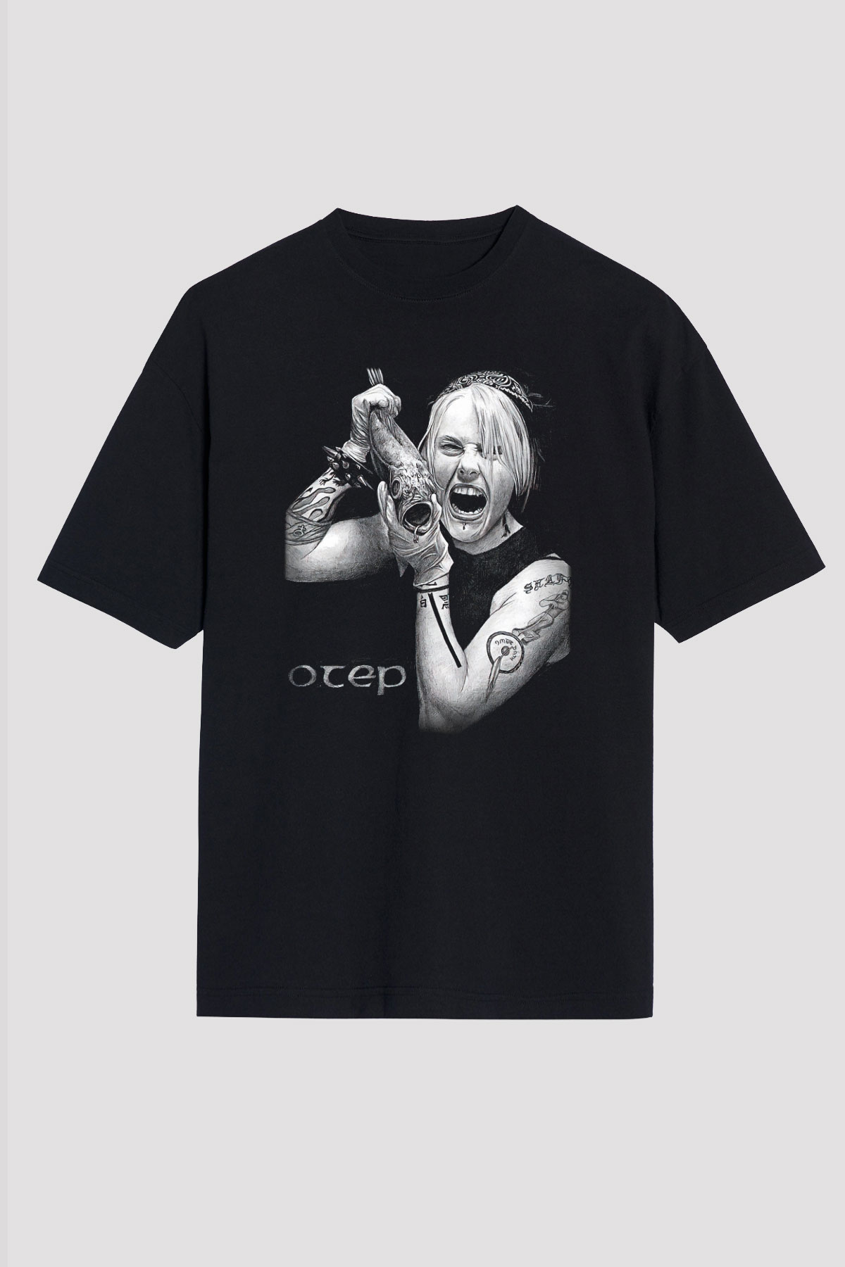 Otep Baskılı Unisex Siyah Oversize Tişört - Tshirt