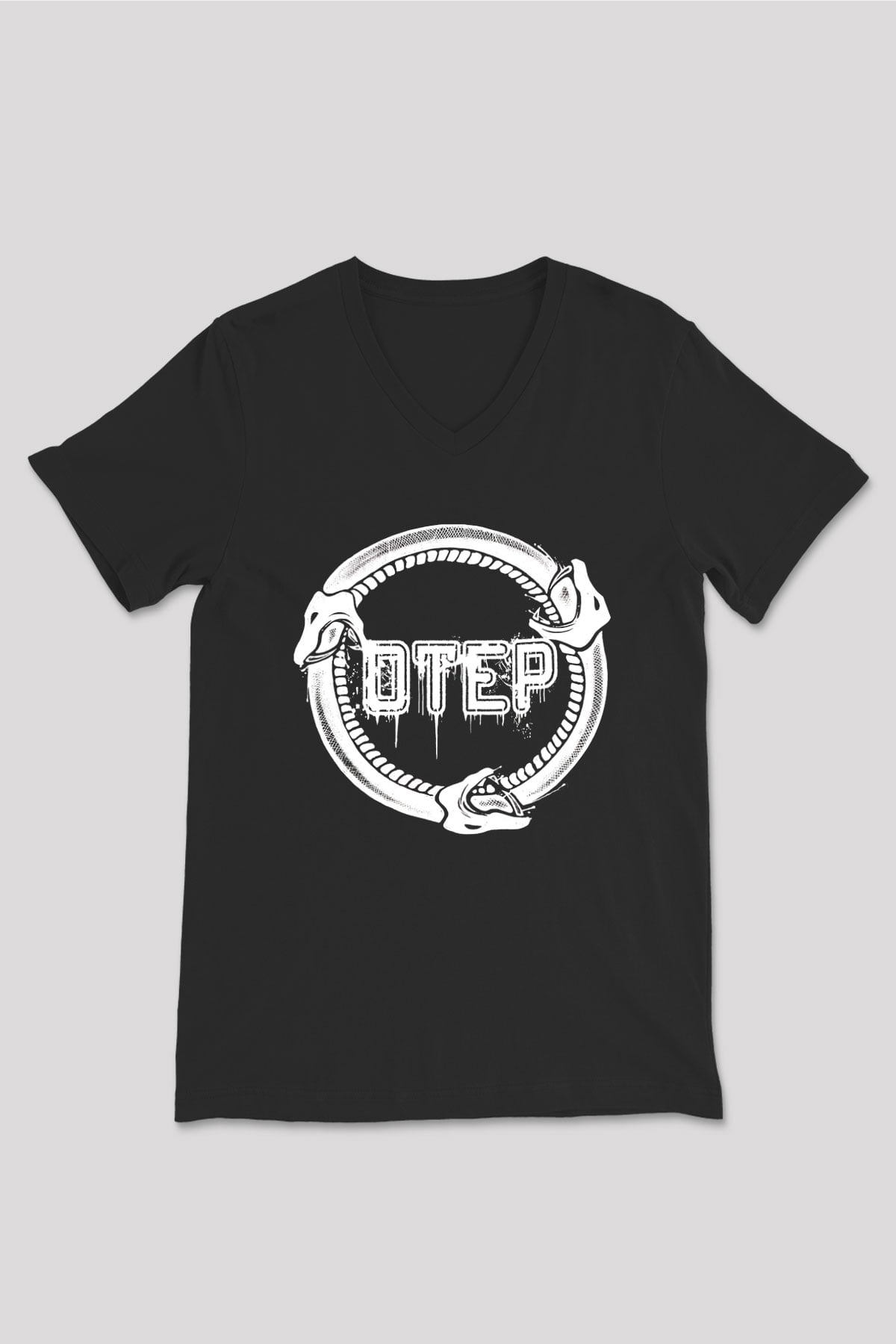 Otep Baskılı Unisex Siyah V Yaka Tişört - Tshirt