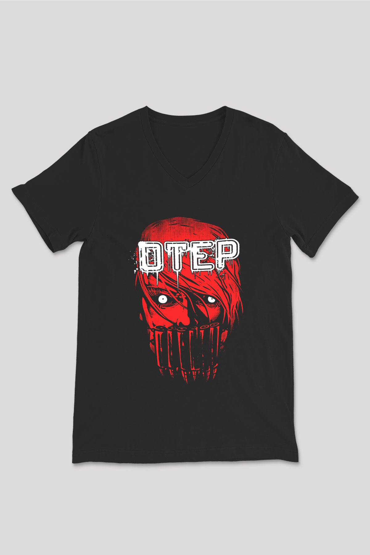 Otep Baskılı Unisex Siyah V Yaka Tişört - Tshirt