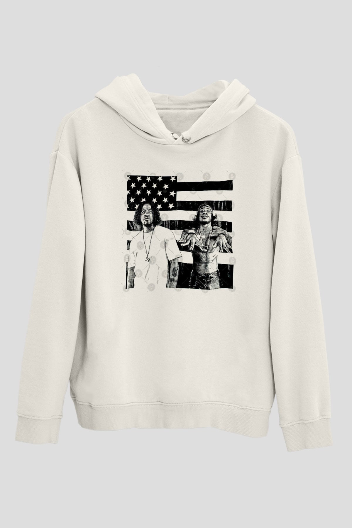 OutKast Baskılı Beyaz Unisex Kapüşonlu Sweatshirt