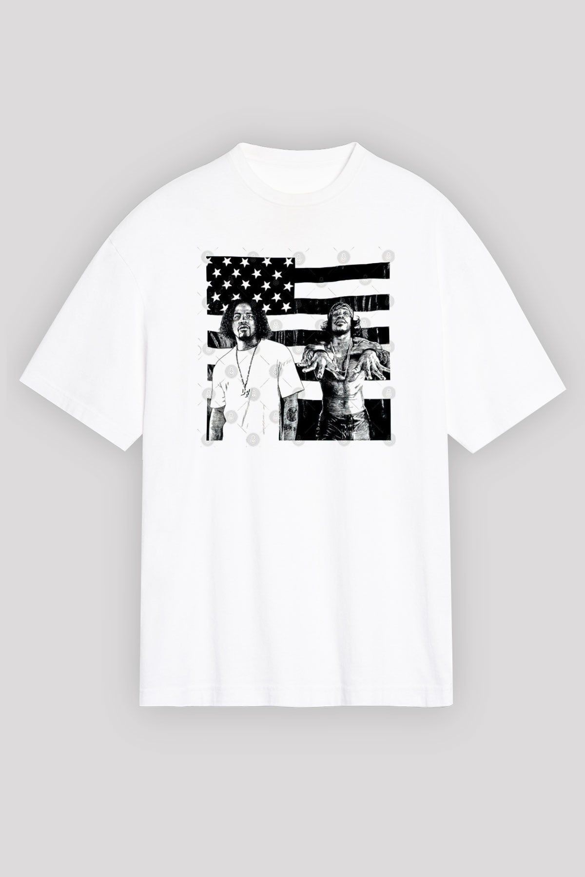 OutKast Baskılı Beyaz Unisex Oversize Tişört - Tshirt