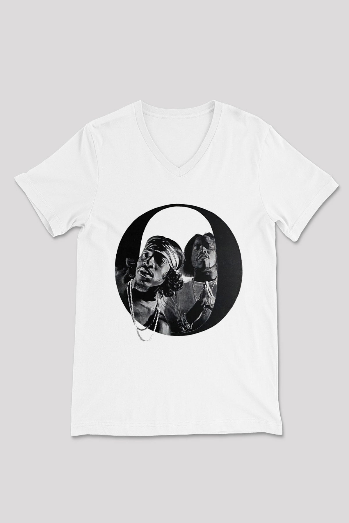 OutKast Baskılı Beyaz Unisex V Yaka Tişört - Tshirt