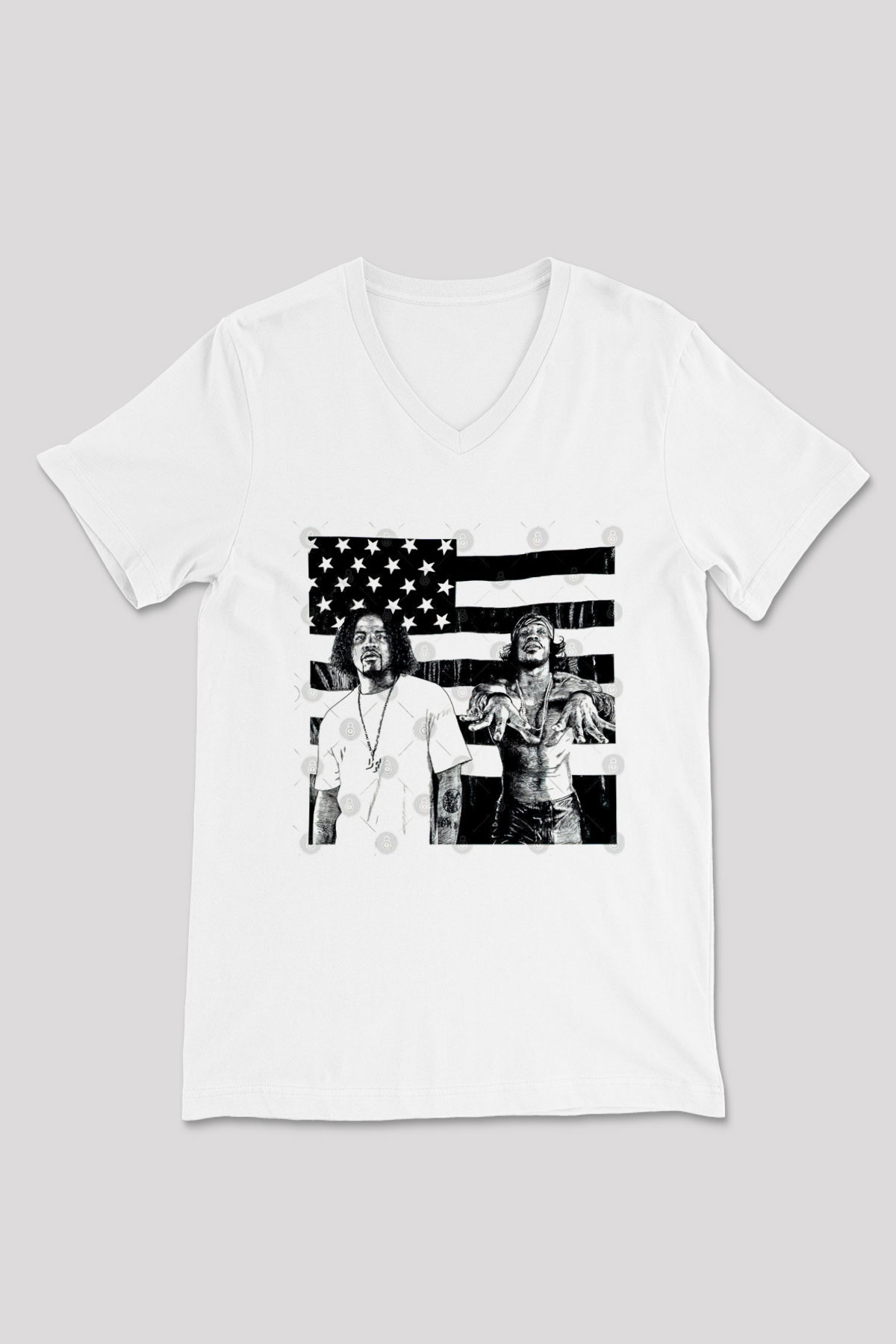 OutKast Baskılı Beyaz Unisex V Yaka Tişört - Tshirt