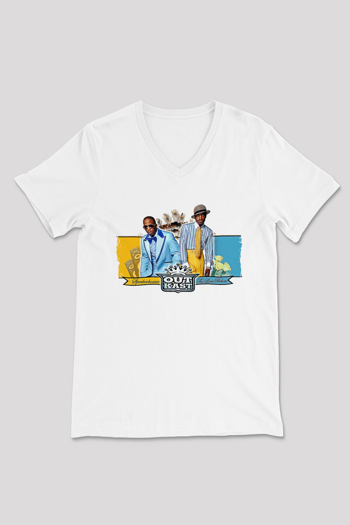 OutKast Baskılı Beyaz Unisex V Yaka Tişört - Tshirt