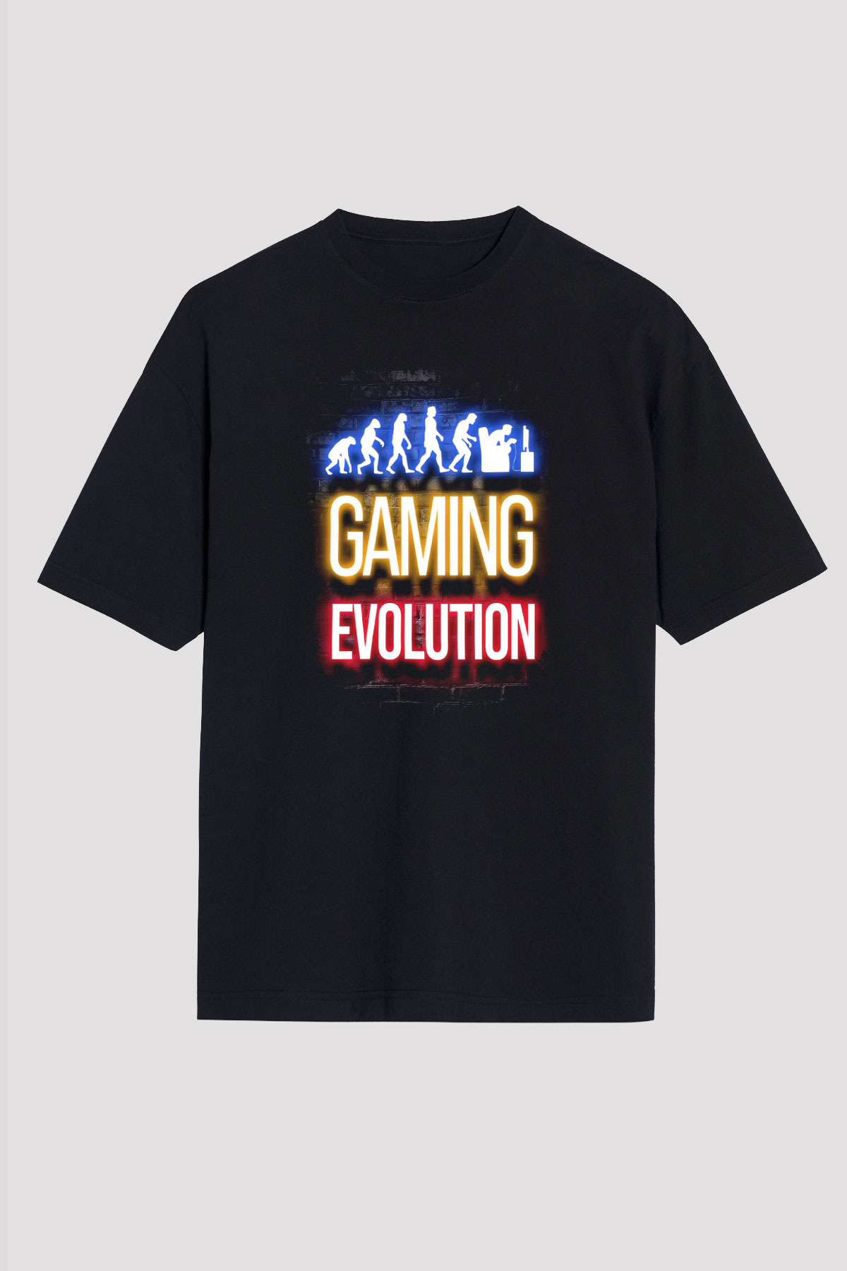 Oyuncu Evrimi Baskılı Unisex Oversize Tişört - Tshirt