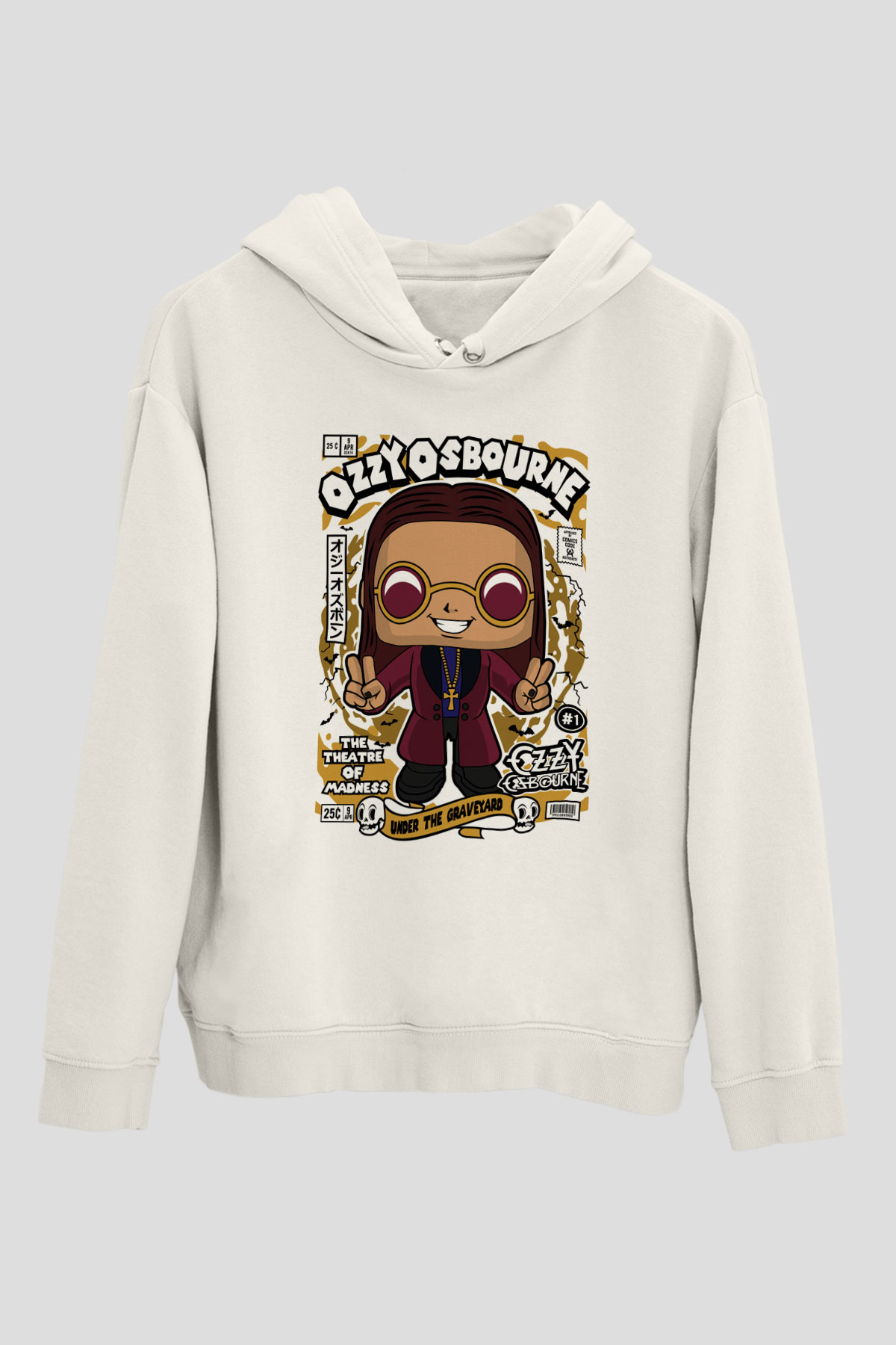 Ozzy Osbourne Baskılı Unisex Beyaz Hoodie