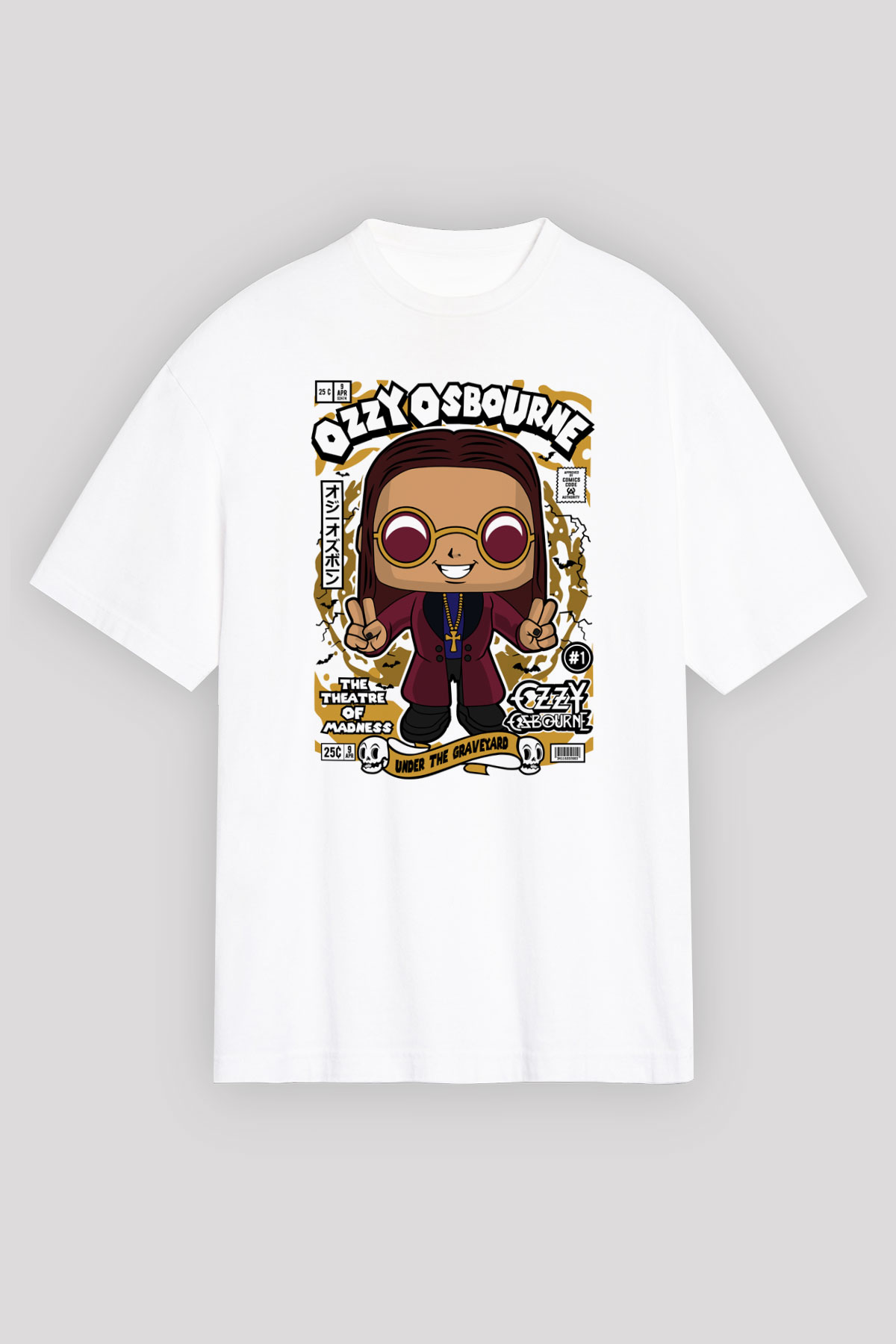 Ozzy Osbourne Baskılı Unisex Beyaz Oversize Tişört