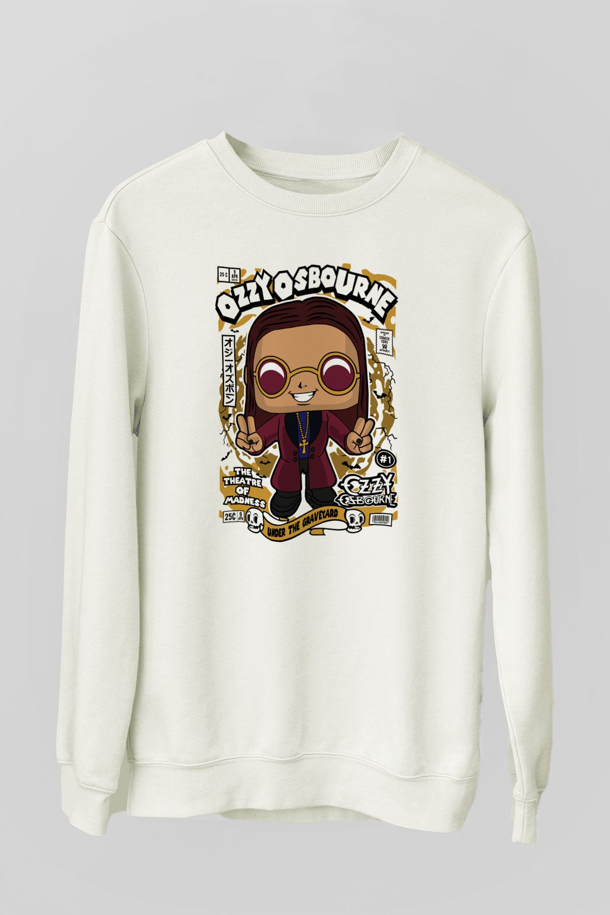 Ozzy Osbourne Baskılı Unisex Beyaz Sweatshirt
