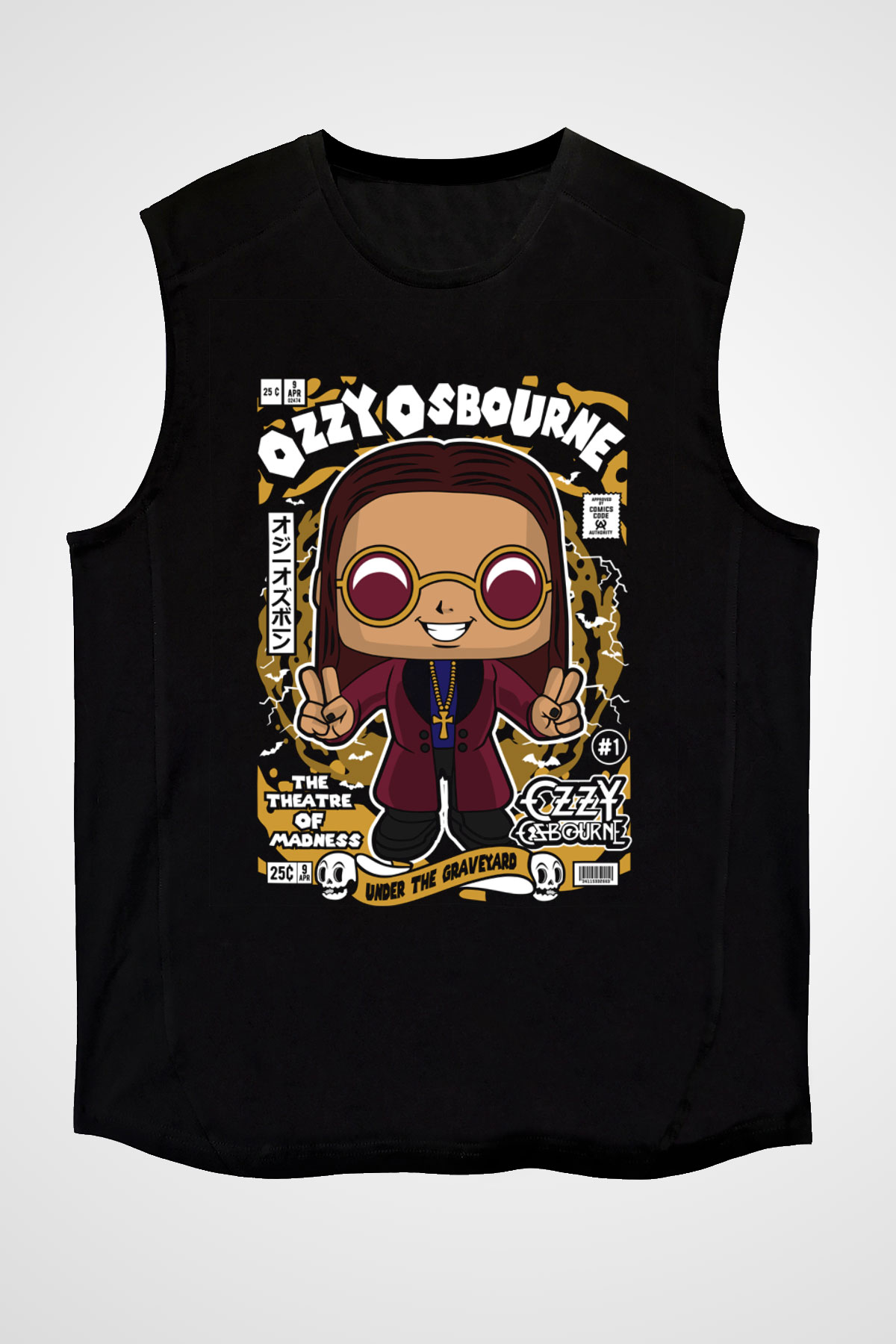 Ozzy Osbourne Baskılı Unisex Siyah Kolsuz Tişört