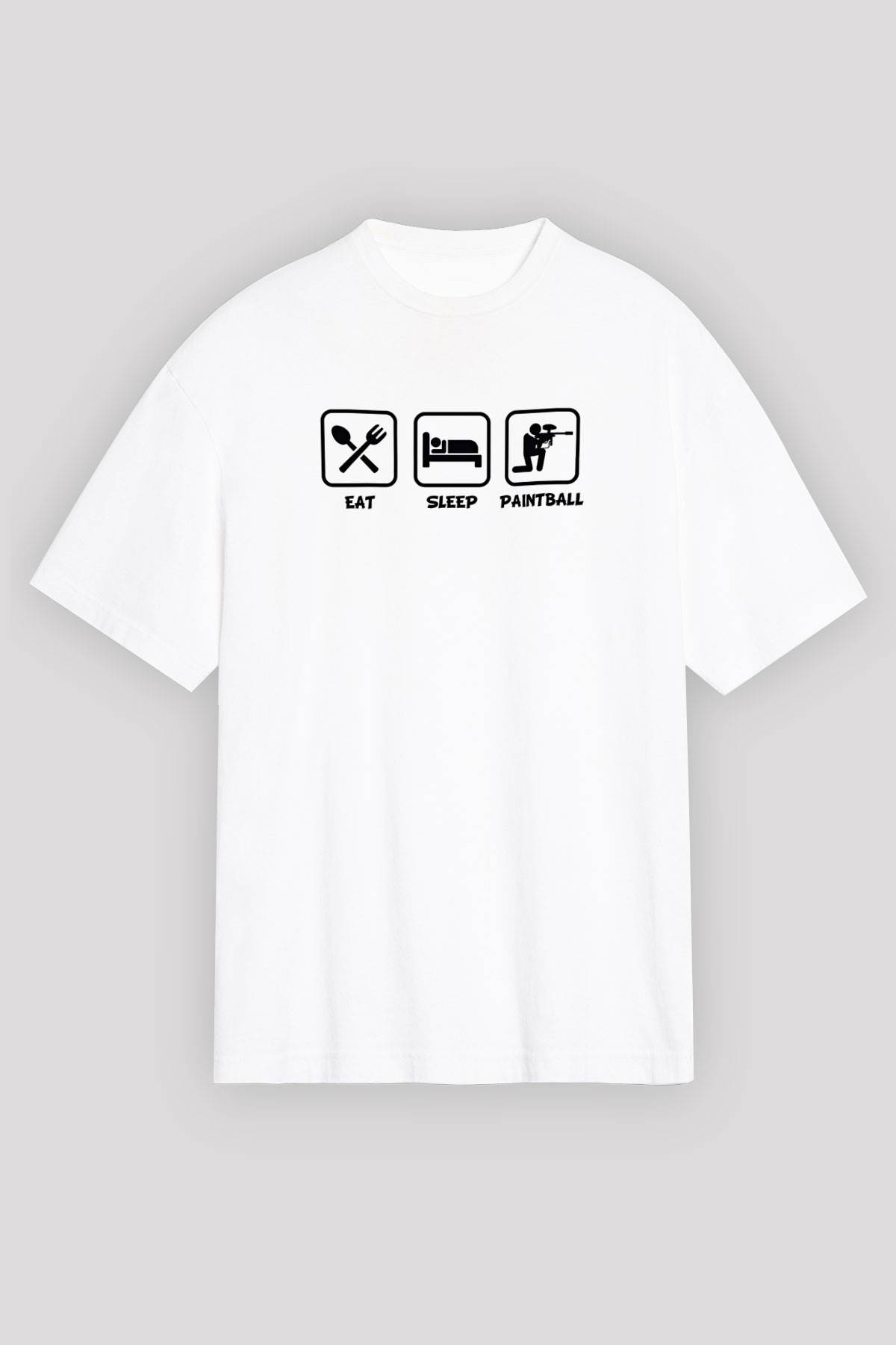 Paintball Baskılı Unisex Beyaz Oversize Tişört - Tshirt