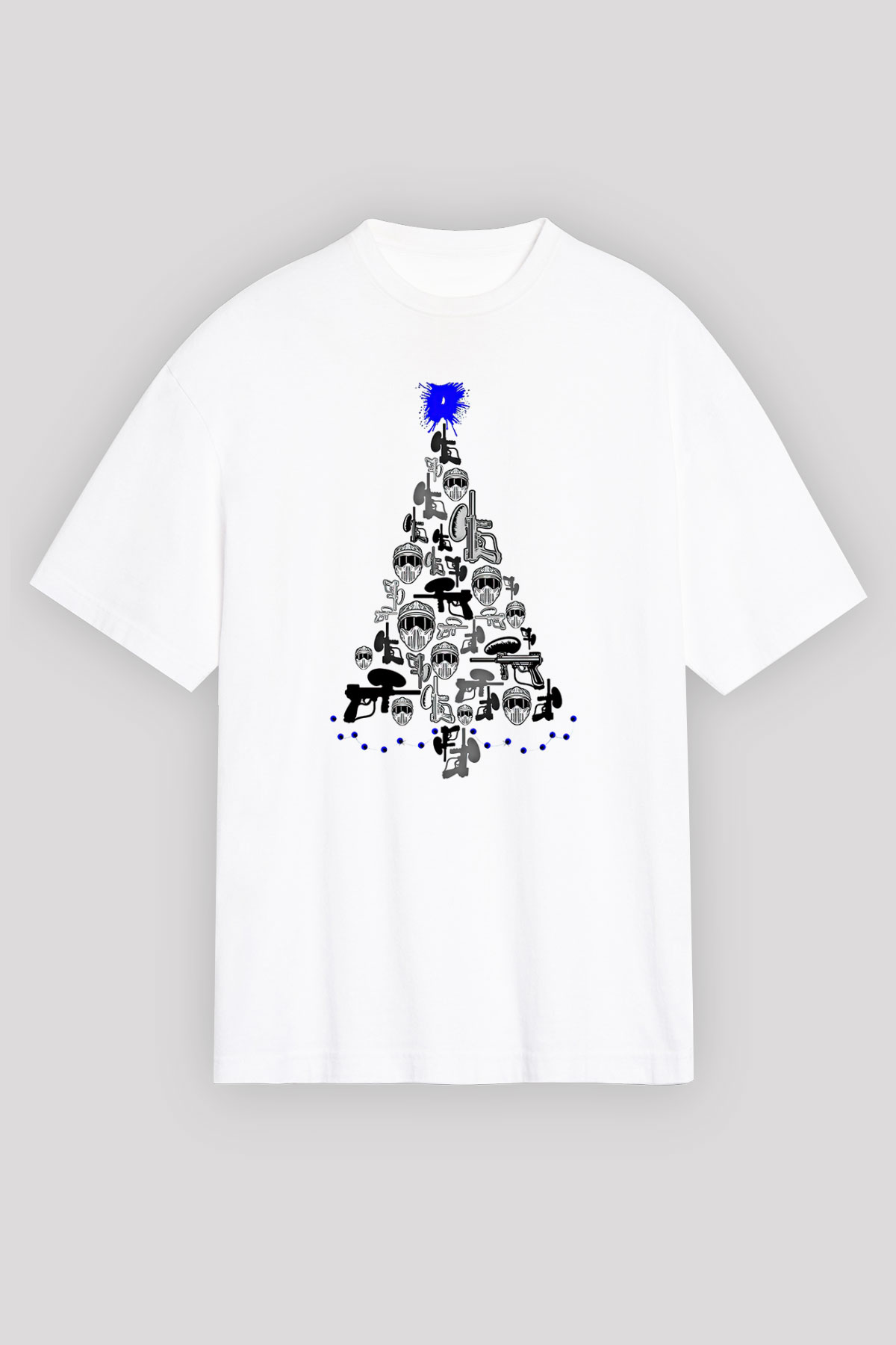Paintball Baskılı Unisex Beyaz Oversize Tişört - Tshirt