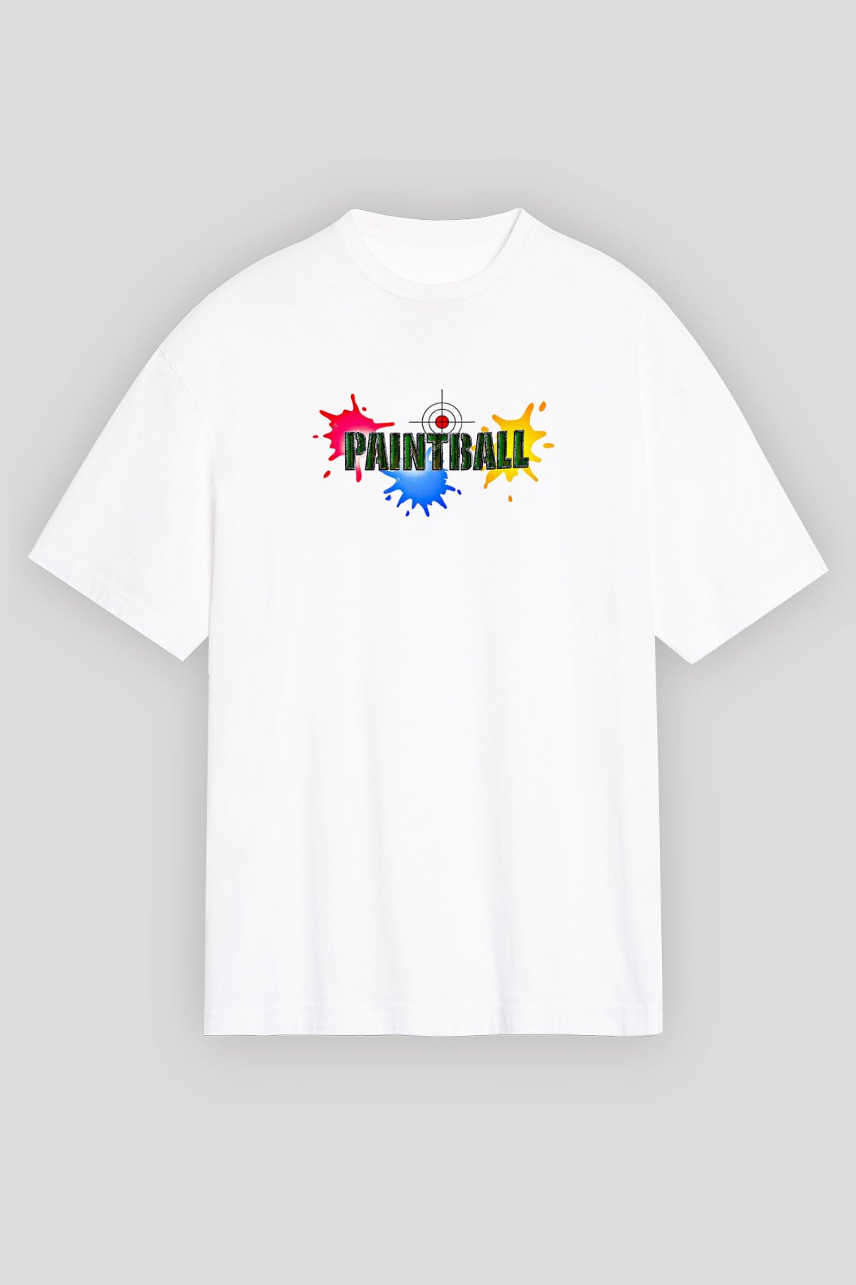 Paintball Baskılı Unisex Beyaz Oversize Tişört - Tshirt