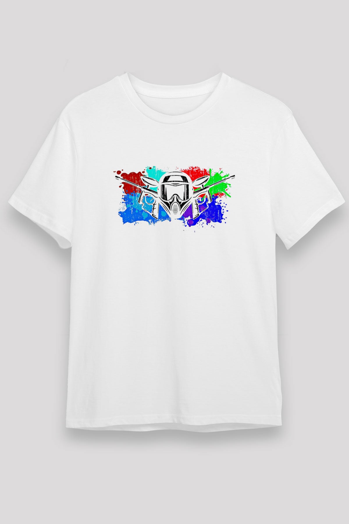 Paintball Baskılı Unisex Beyaz Tişört - Tshirt