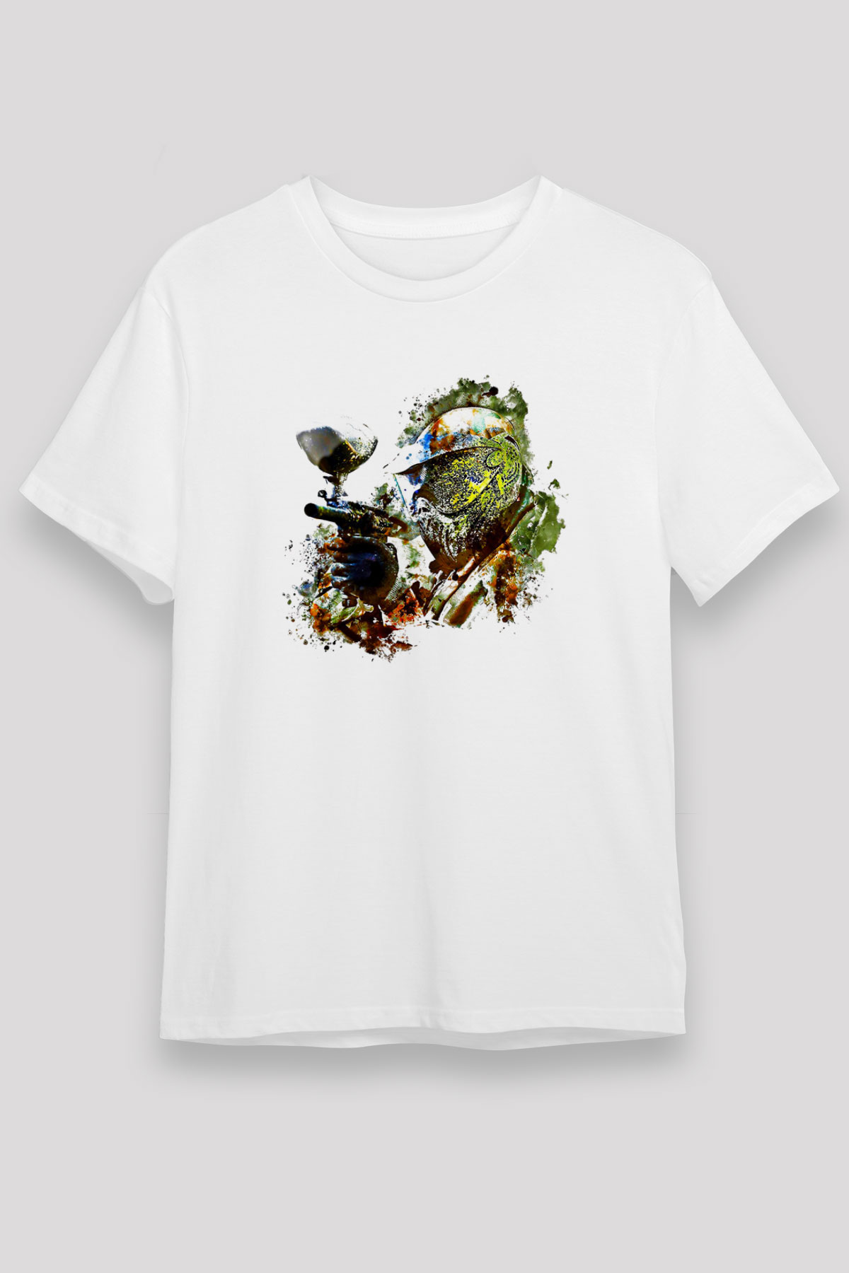 Paintball Baskılı Unisex Beyaz Tişört - Tshirt