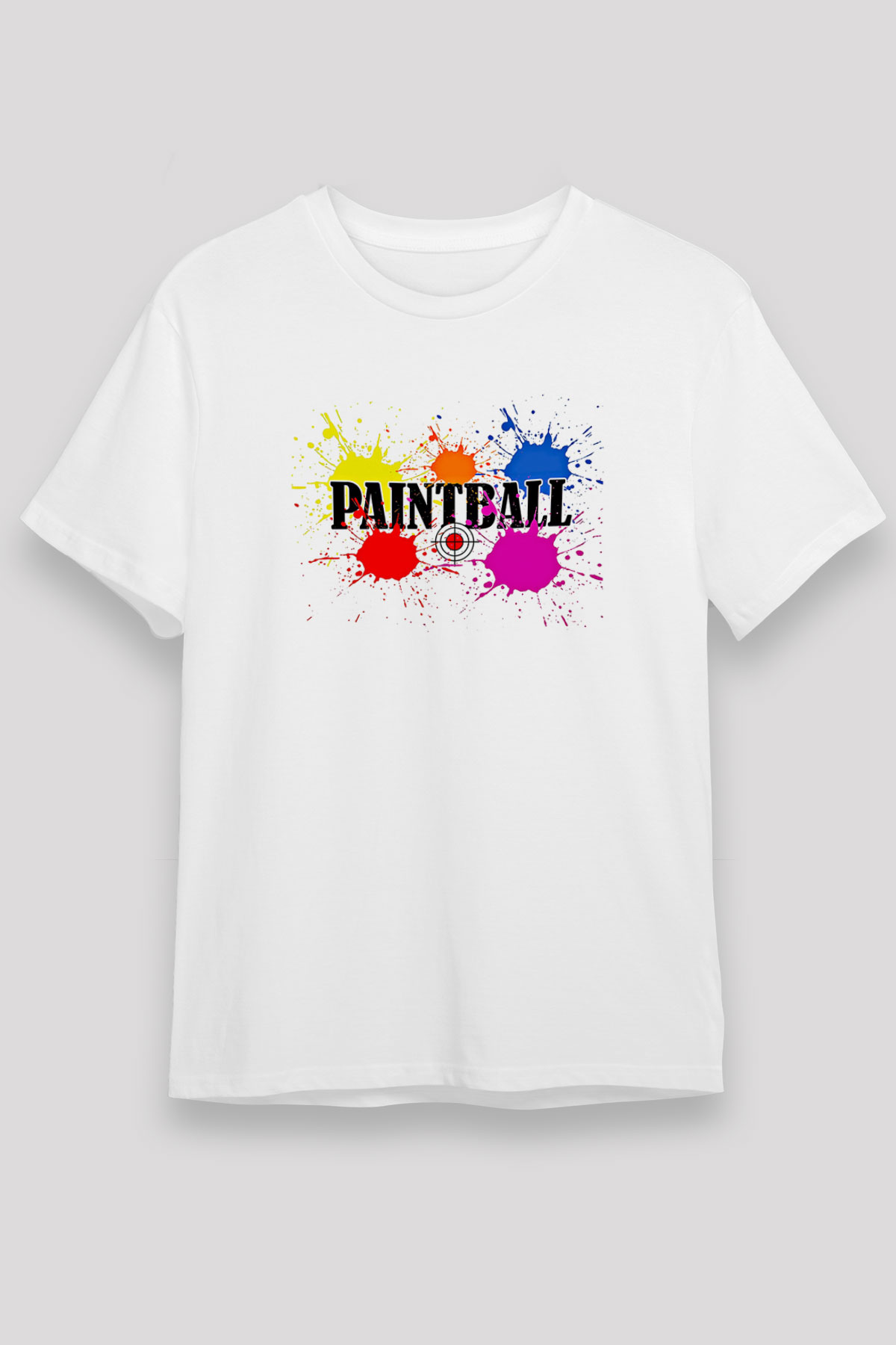Paintball Baskılı Unisex Beyaz Tişört - Tshirt