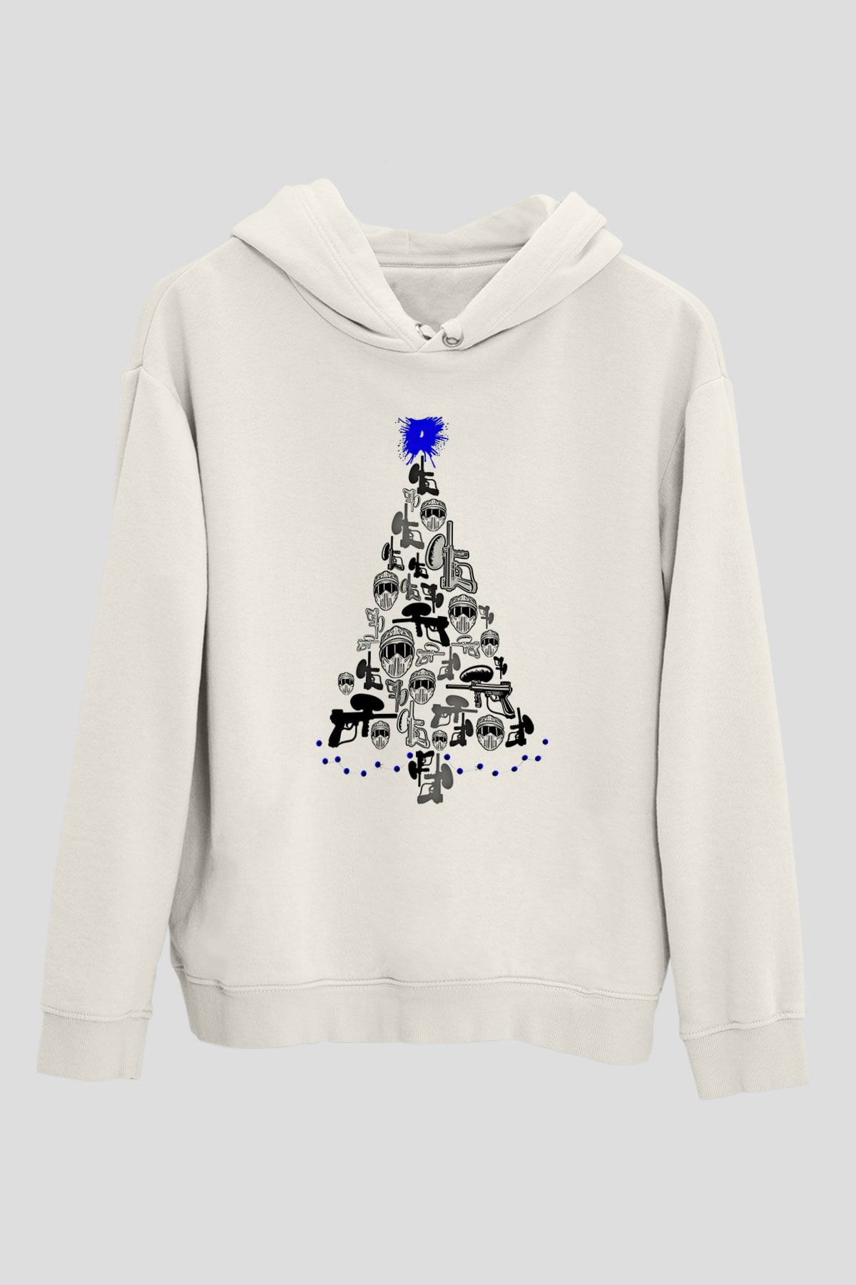 Paintball Baskılı Unisex Ekru Hoodie