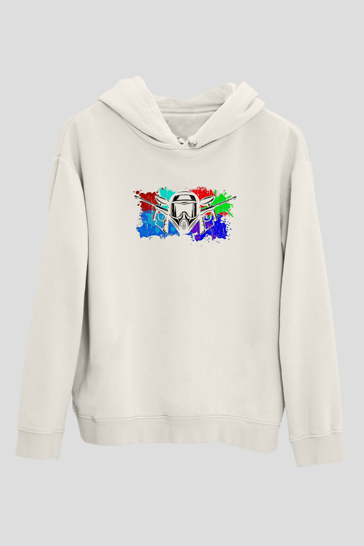 Paintball Baskılı Unisex Ekru Hoodie