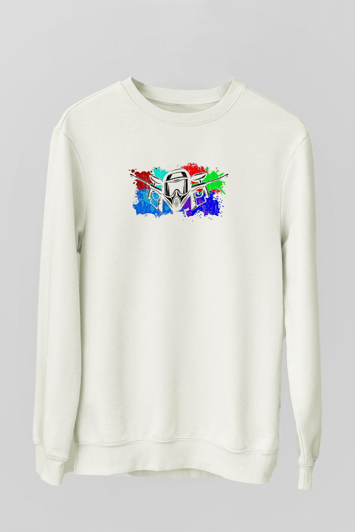 Paintball Baskılı Unisex Ekru Sweatshirt