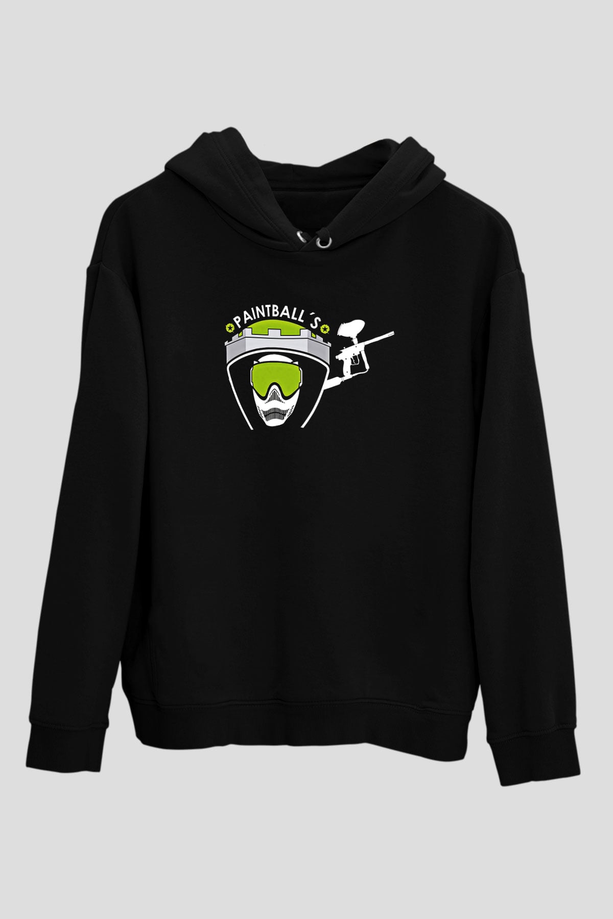 Paintball Baskılı Unisex Siyah Kapüşonlu Sweatshirt