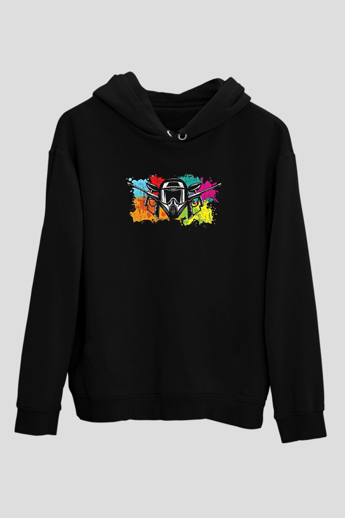 Paintball Baskılı Unisex Siyah Kapüşonlu Sweatshirt