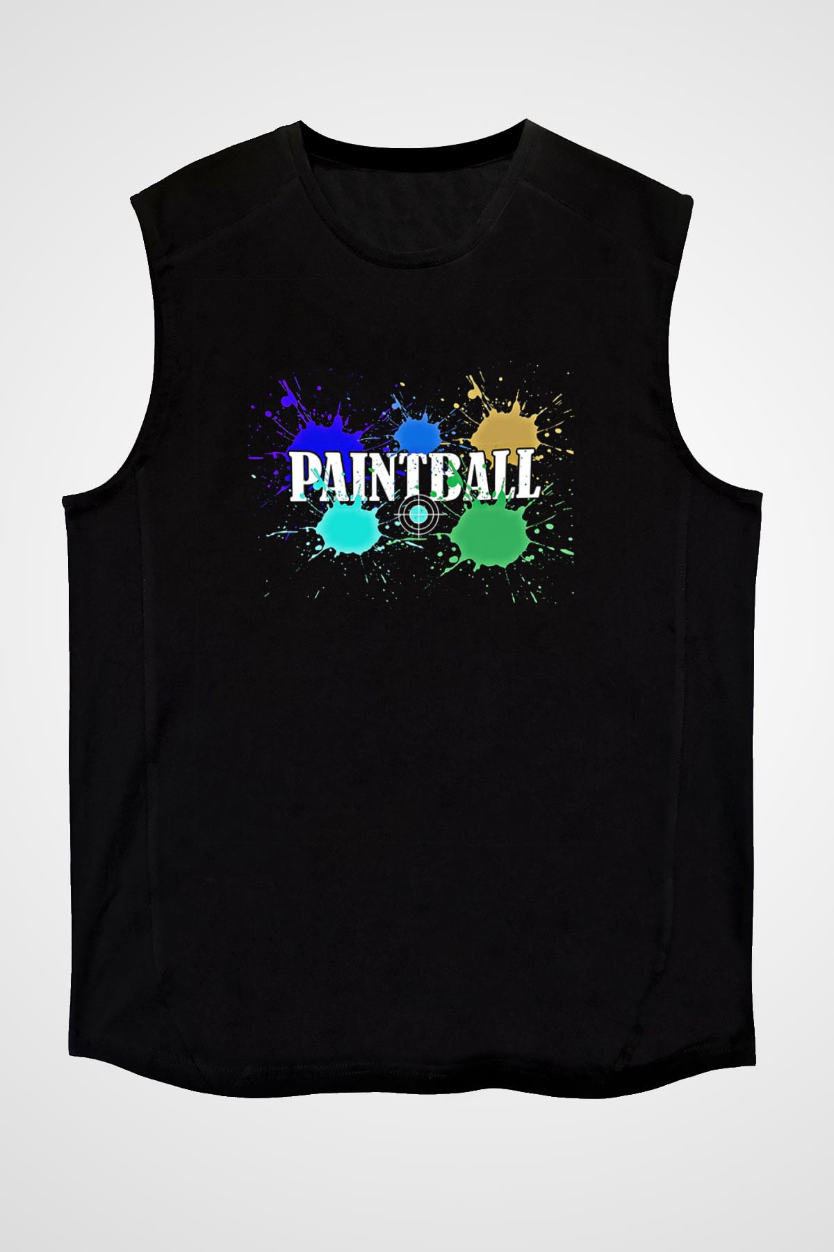 Paintball Baskılı Unisex Siyah Kolsuz Tişört