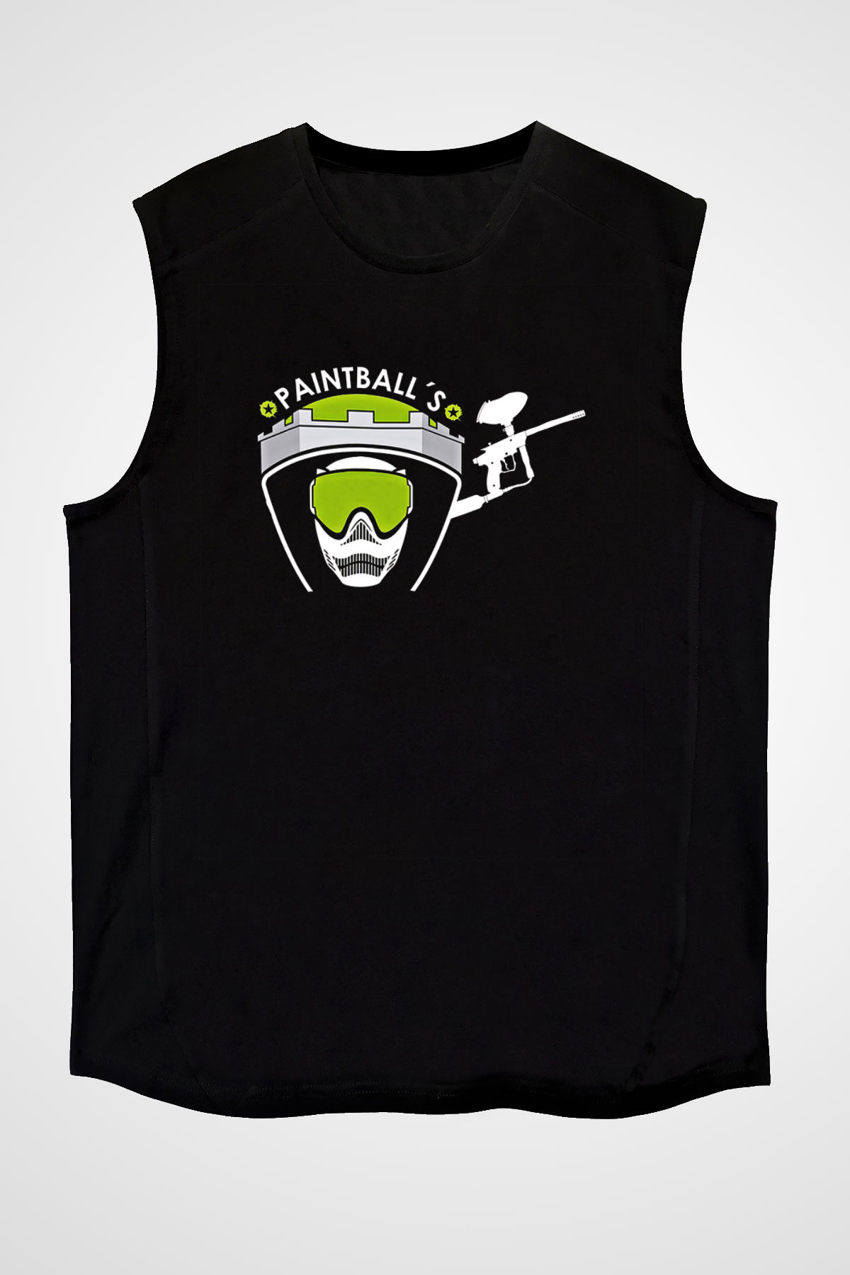 Paintball Baskılı Unisex Siyah Kolsuz Tişört