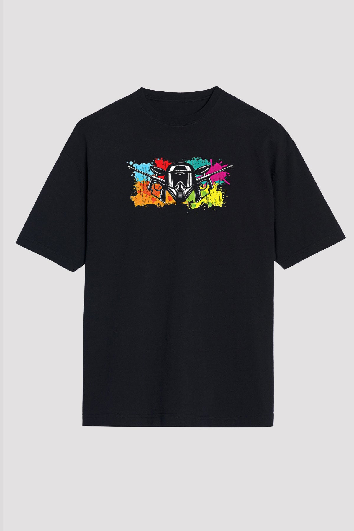 Paintball Baskılı Unisex Siyah Oversize Tişört