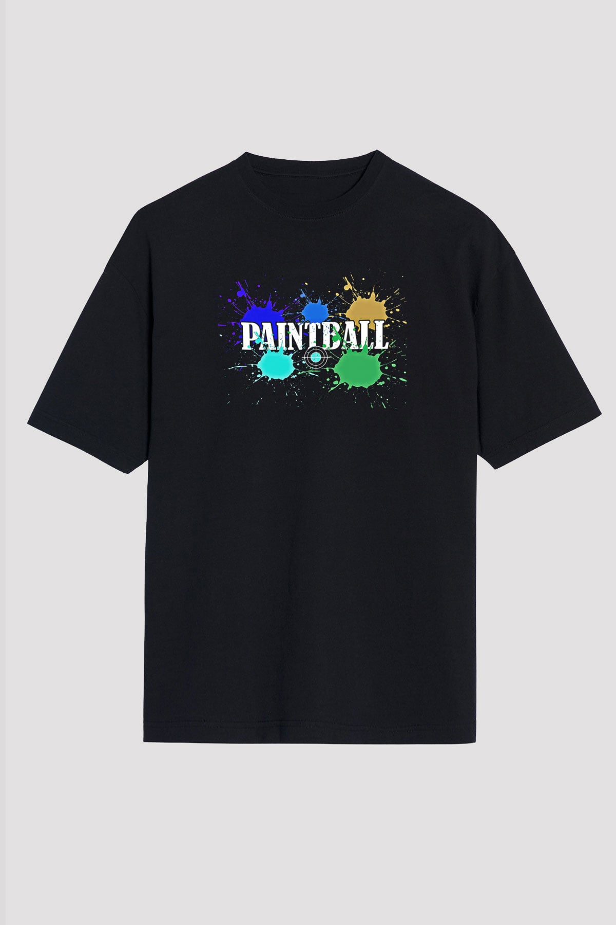 Paintball Baskılı Unisex Siyah Oversize Tişört