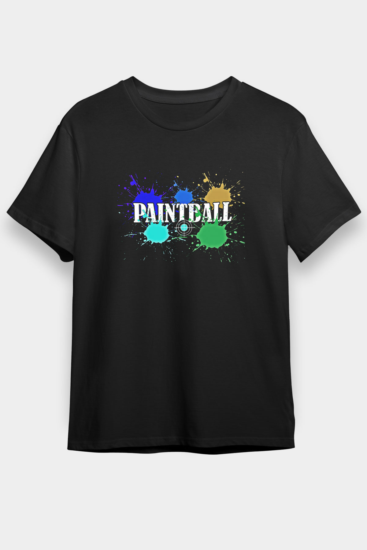 Paintball Baskılı Unisex Siyah Tişört - Tshirt