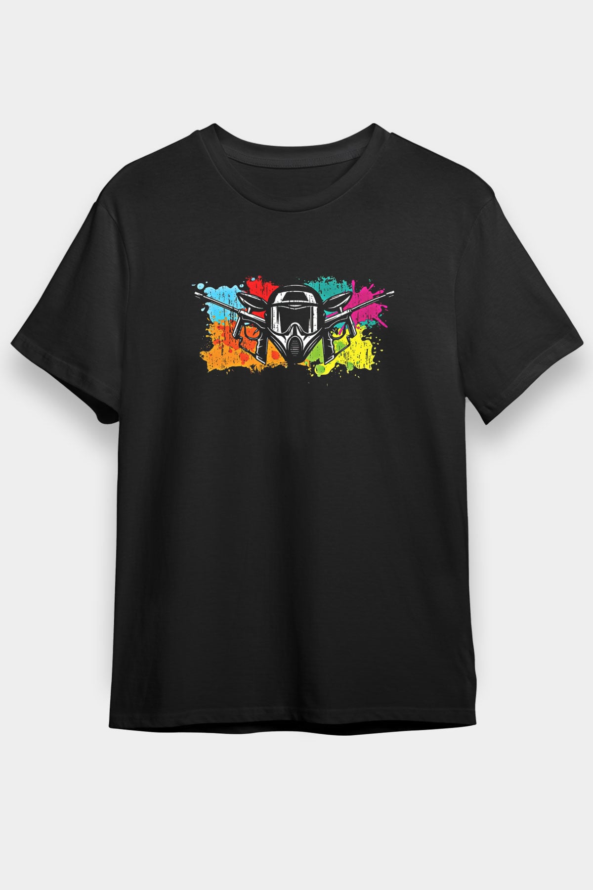 Paintball Baskılı Unisex Siyah Tişört - Tshirt