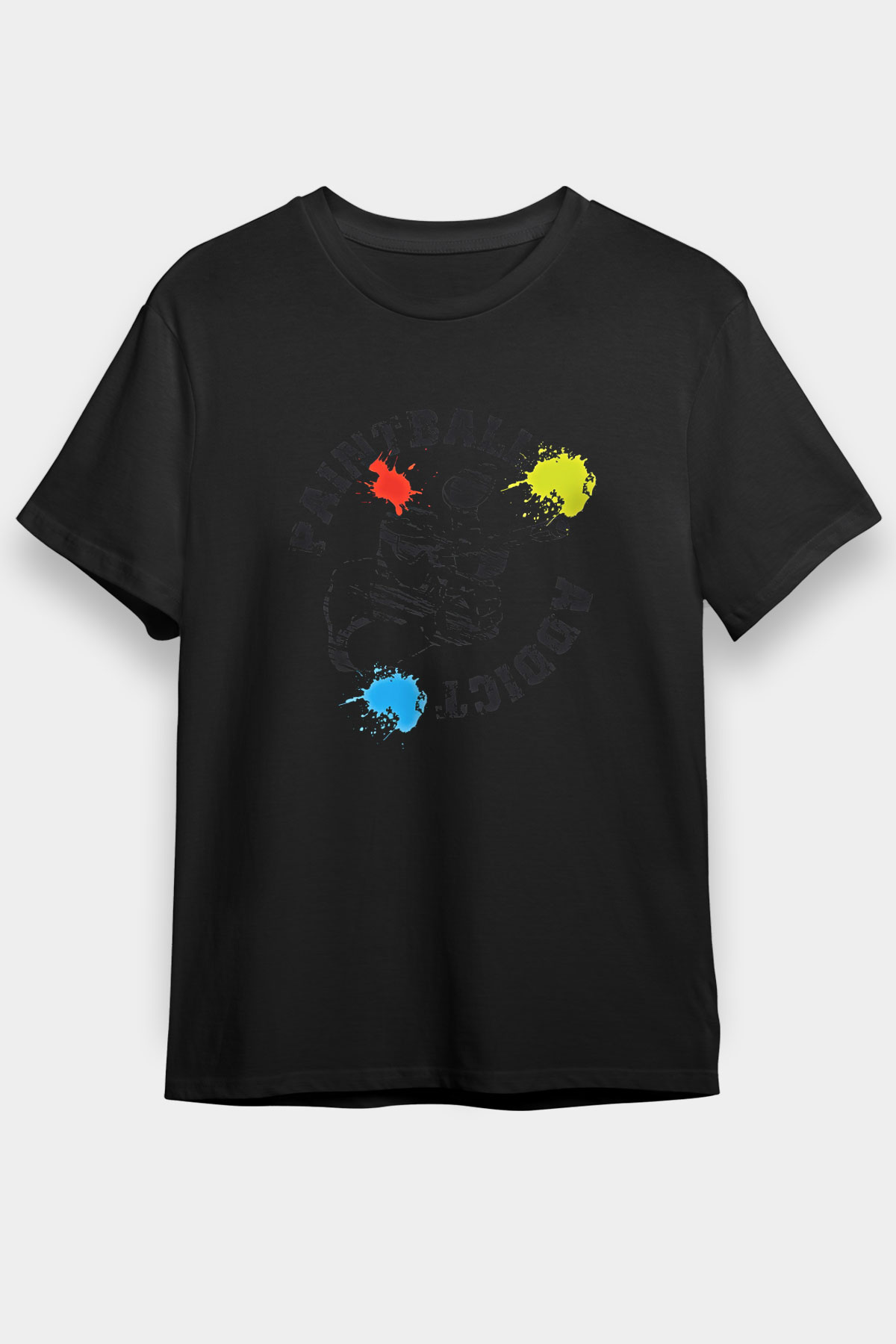Paintball Baskılı Unisex Siyah Tişört - Tshirt
