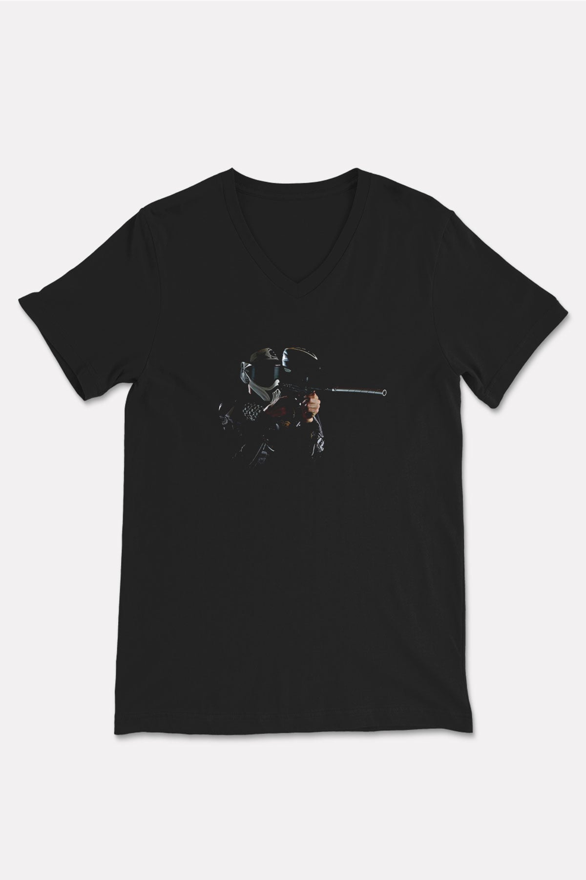 Paintball Baskılı Unisex Siyah V Yaka Tişört