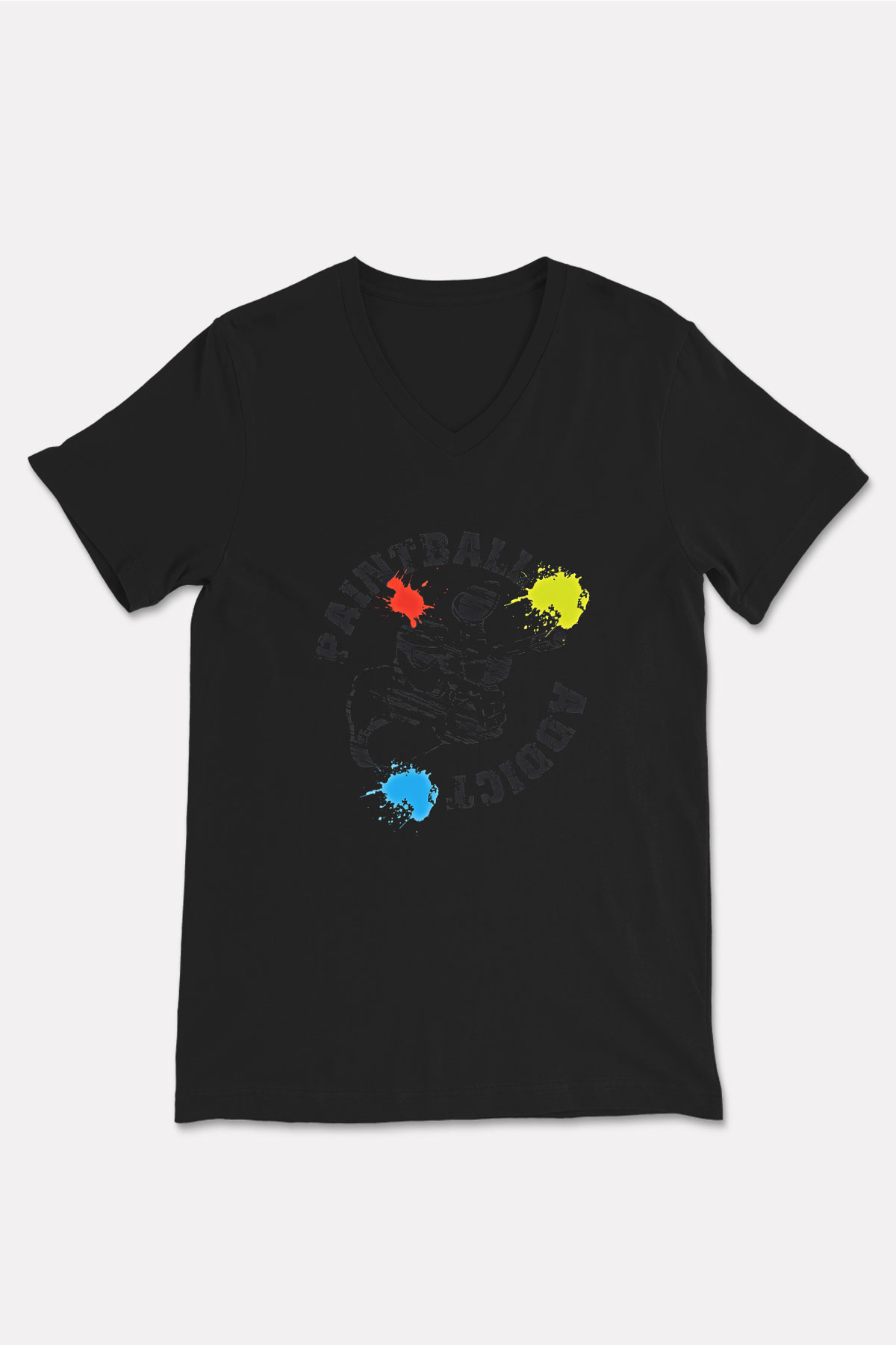 Paintball Baskılı Unisex Siyah V Yaka Tişört