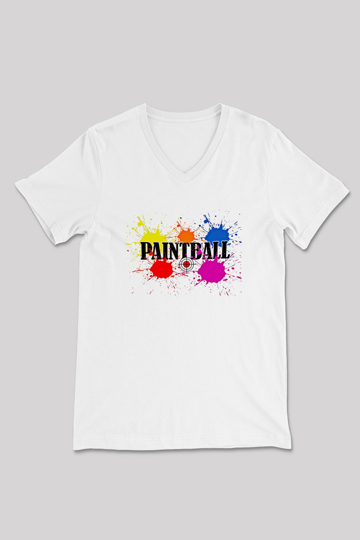 Paintball Baskılı Unisex V Yaka Tişört - Tshirt