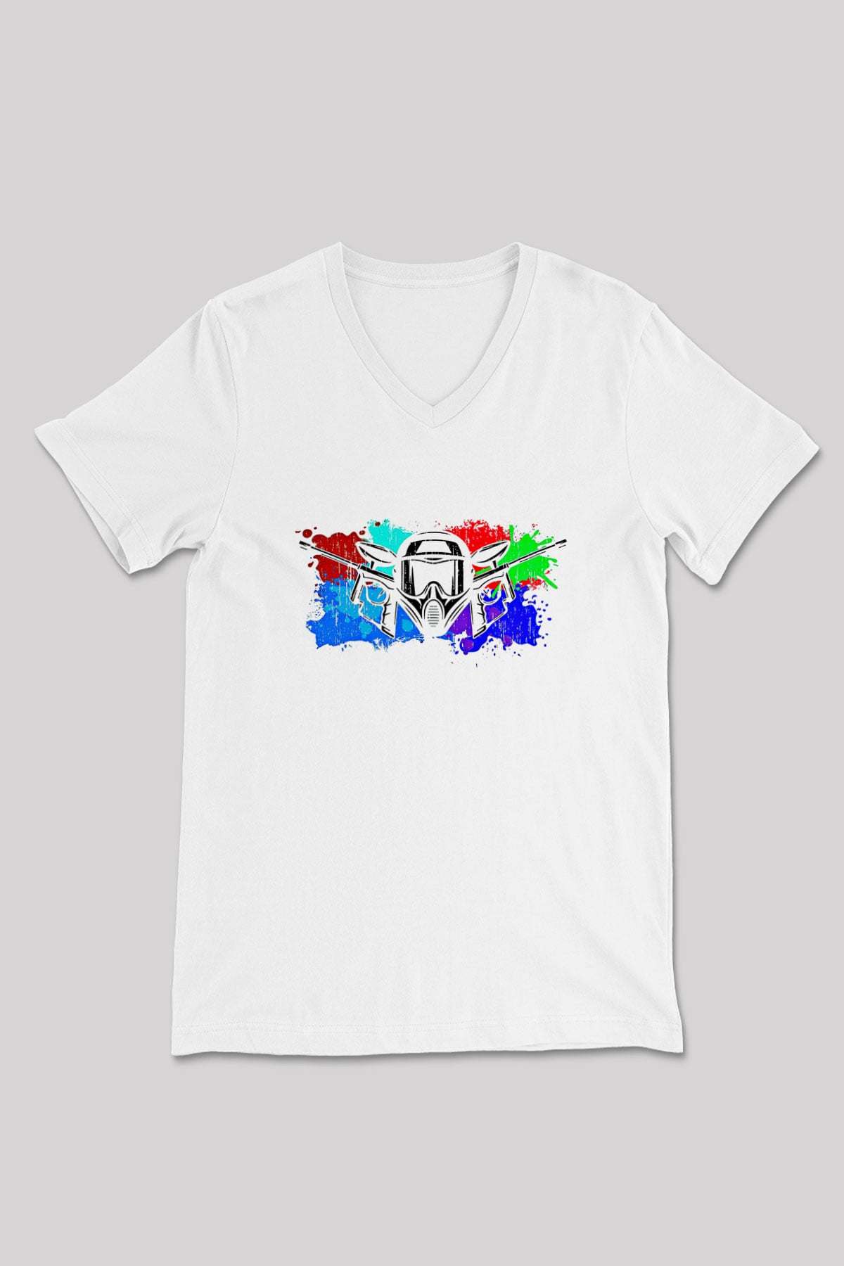 Paintball Baskılı Unisex V Yaka Tişört - Tshirt