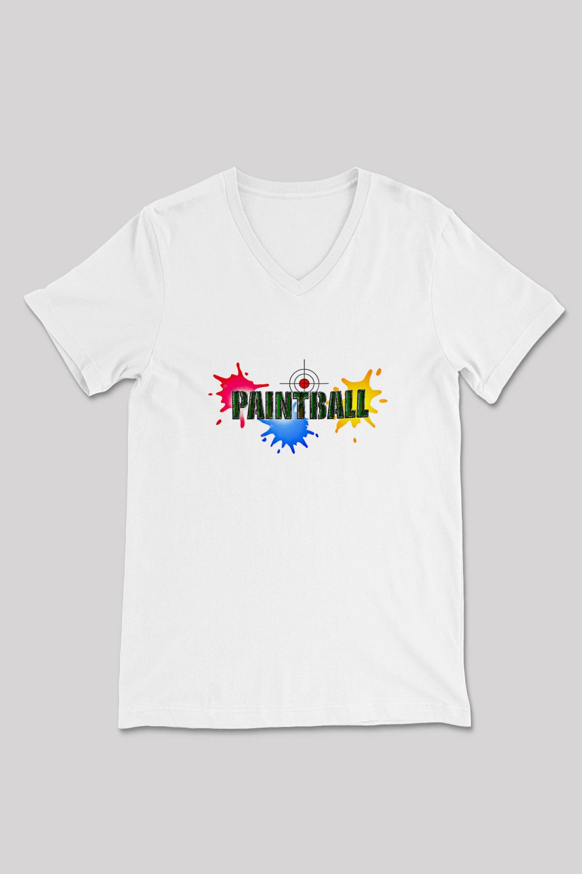 Paintball Baskılı Unisex V Yaka Tişört - Tshirt