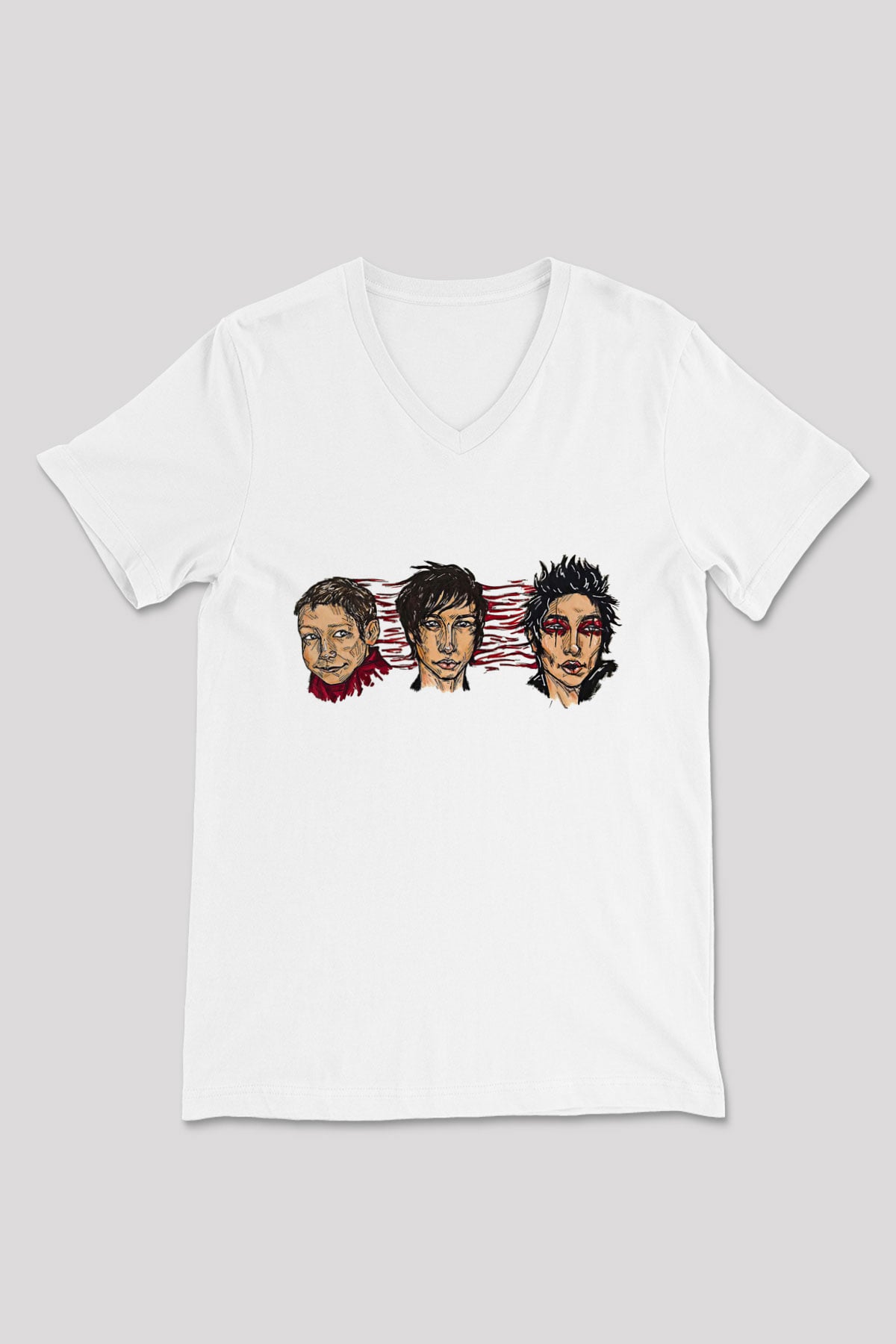 Palaye Royale Baskılı Beyaz Unisex V Yaka Tişört - Tshirt