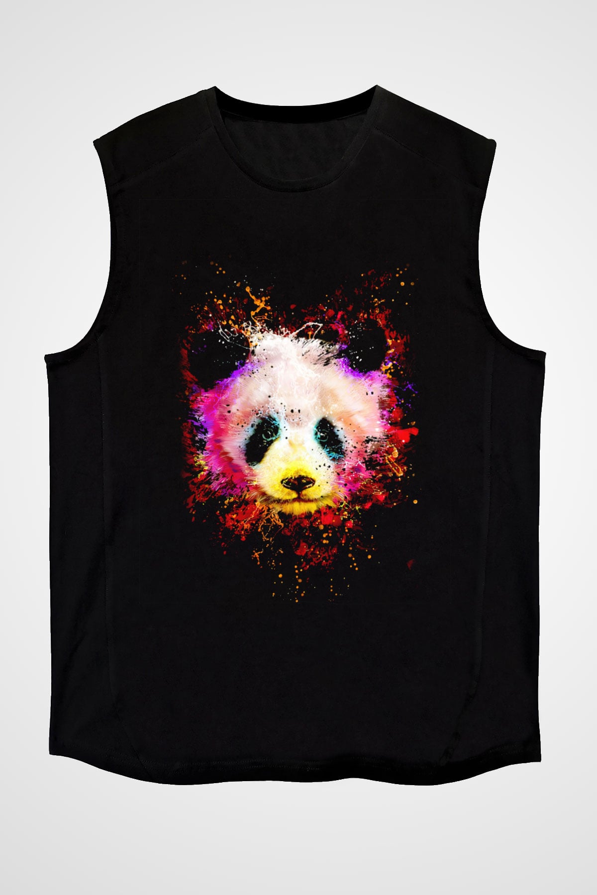 Panda Baskılı Unisex Siyah  Kolsuz Tişört