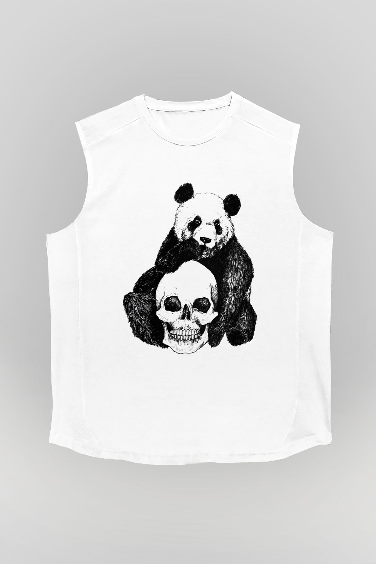 Panda Beyaz Unisex Kolsuz Tişört
