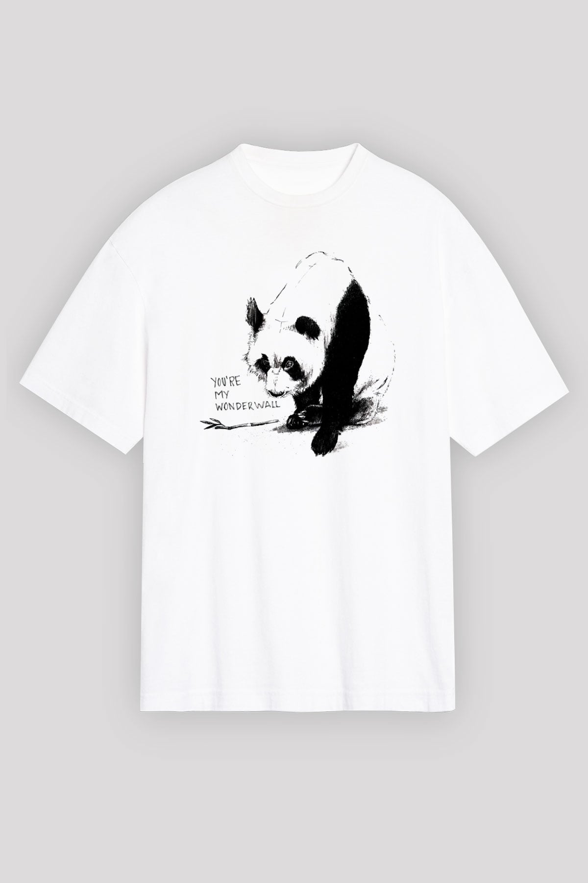 Panda Beyaz Unisex Oversize Tişört T-Shirt