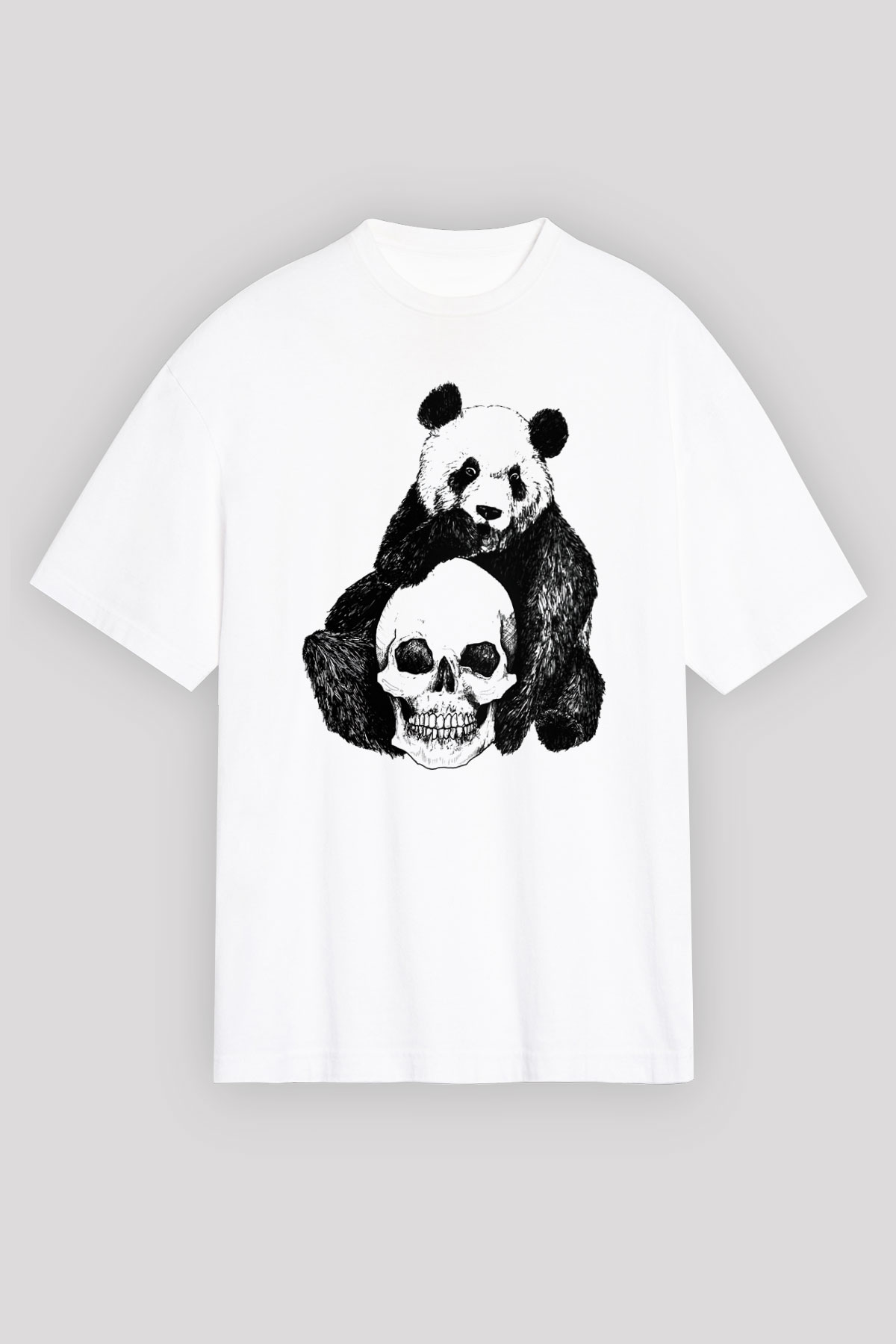 Panda Beyaz Unisex Oversize Tişört T-Shirt
