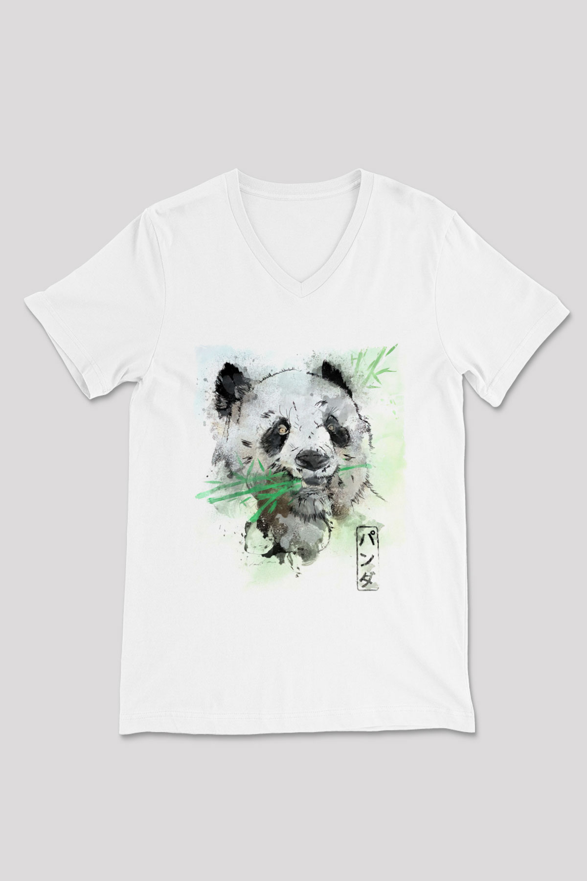 Panda Beyaz Unisex V Yaka Tişört