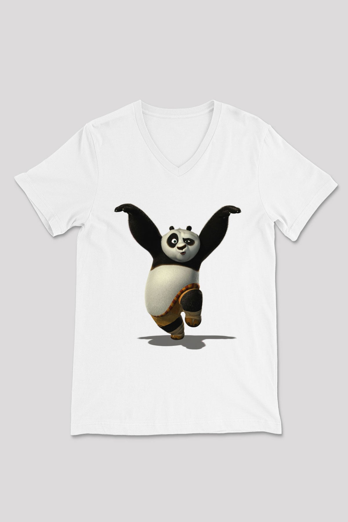 Panda Beyaz Unisex V Yaka Tişört T-Shirt